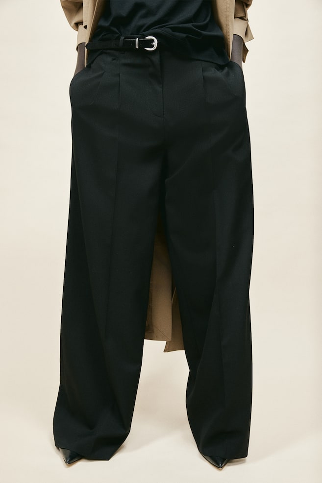 Szerokie spodnie wełniane - Czarny/Ciemny szarobeżowy - 5