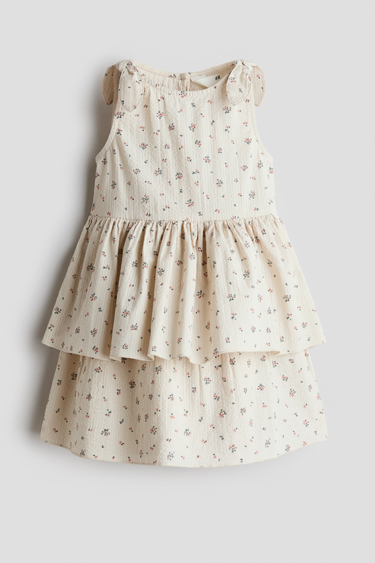 Tiered seersucker dress - Cream/Floral/Light pink/Light blue/White striped