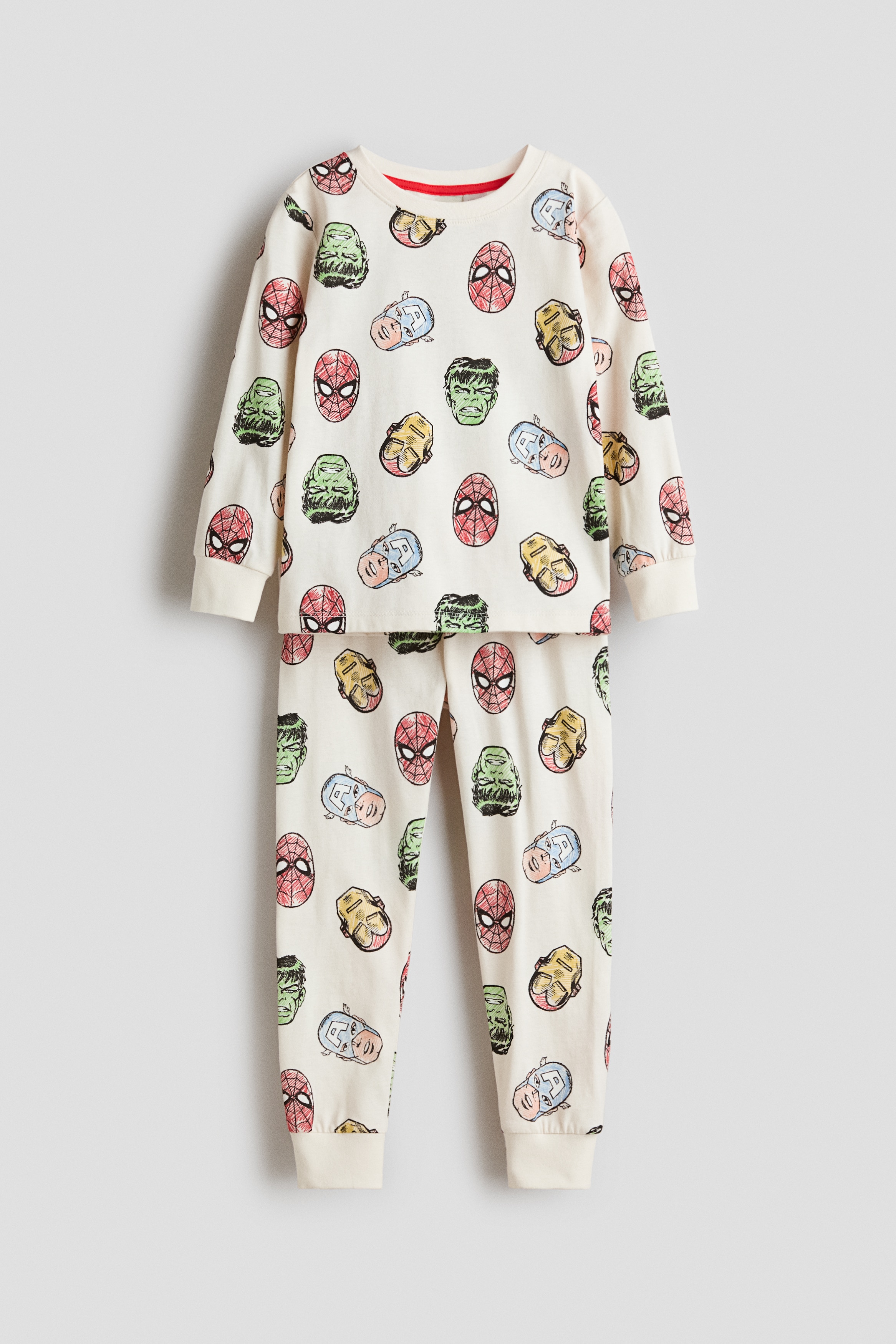 Pojat - Puuvillatrikoinen painokuvioinen pyjama Kermanvaalea/Marvel Comics - Size: 98/104 (2-4Y) - H&M