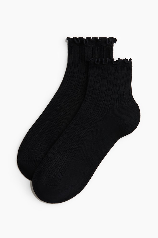 Calzini alla caviglia in maglia a coste 3 paia-Nero - 2