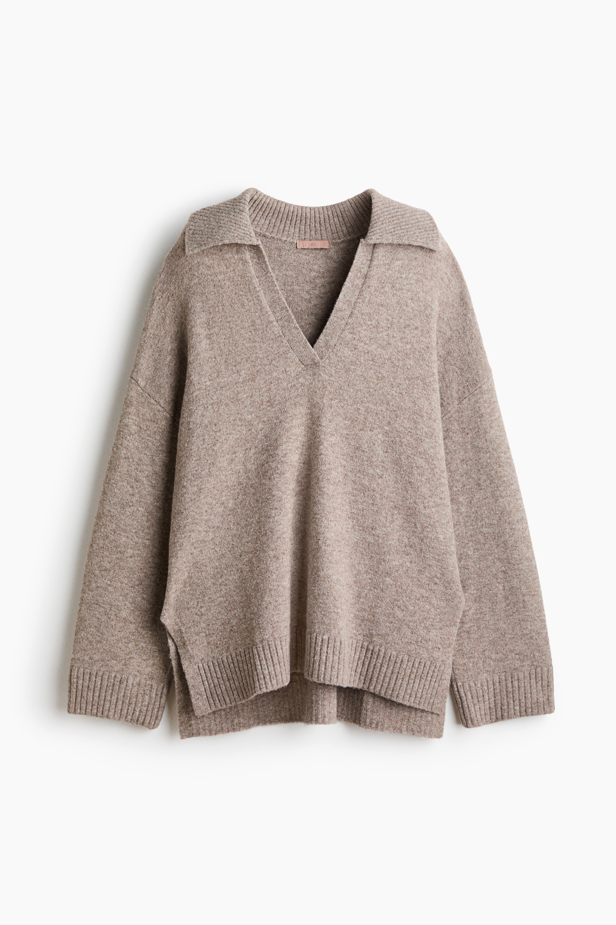 Fine-Knit Sweater with Collar - Taupe melange