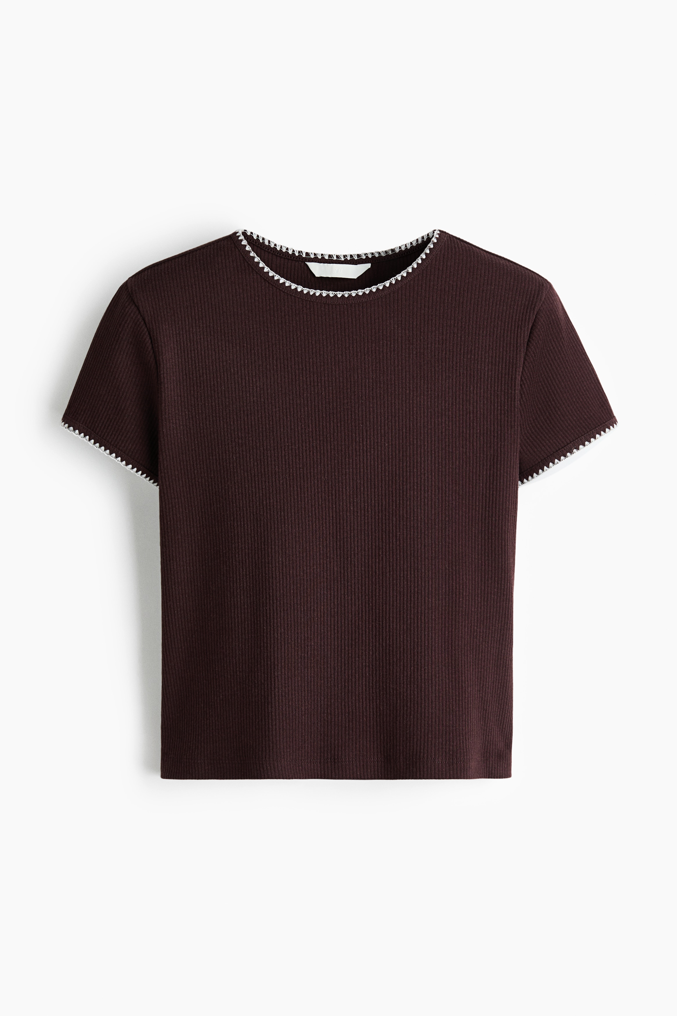 Stitching-detail ribbed T-shirt - Dark brown/Yellow-green