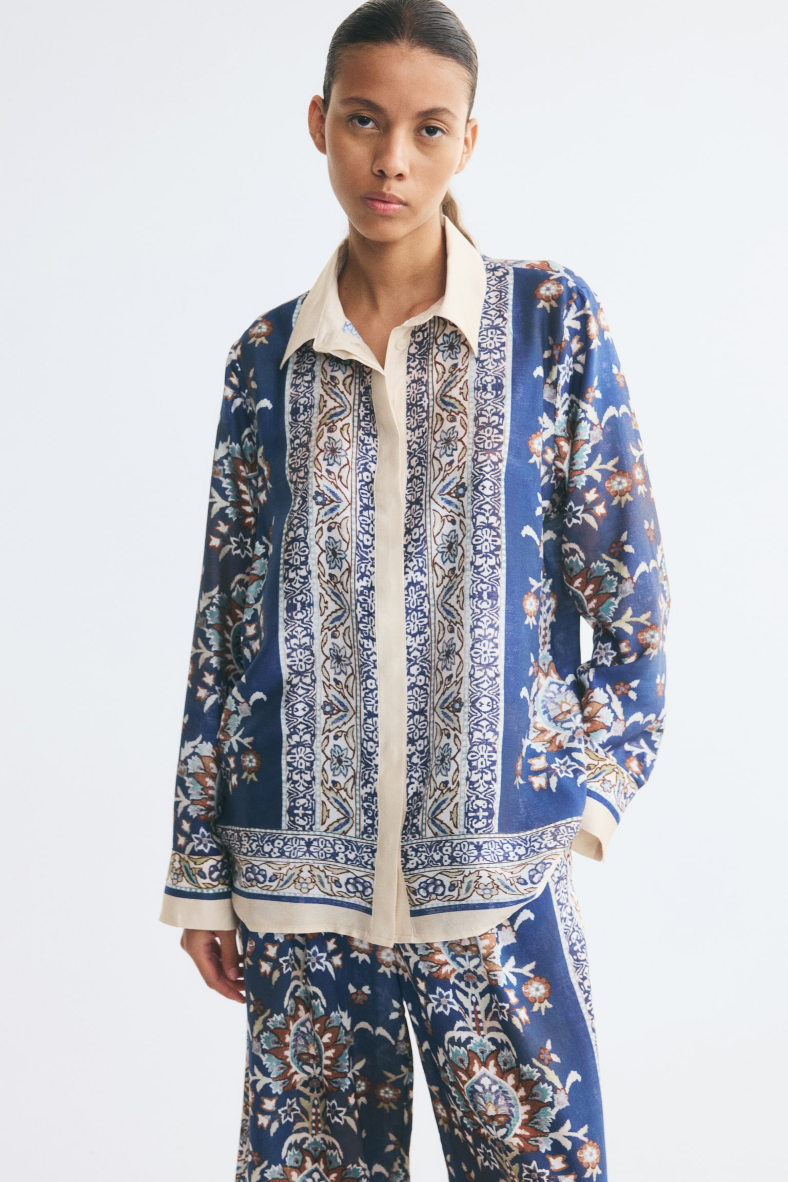 Женская рубашка H&M Oversized Viscose-Blend, цвет: Синий — фото 3