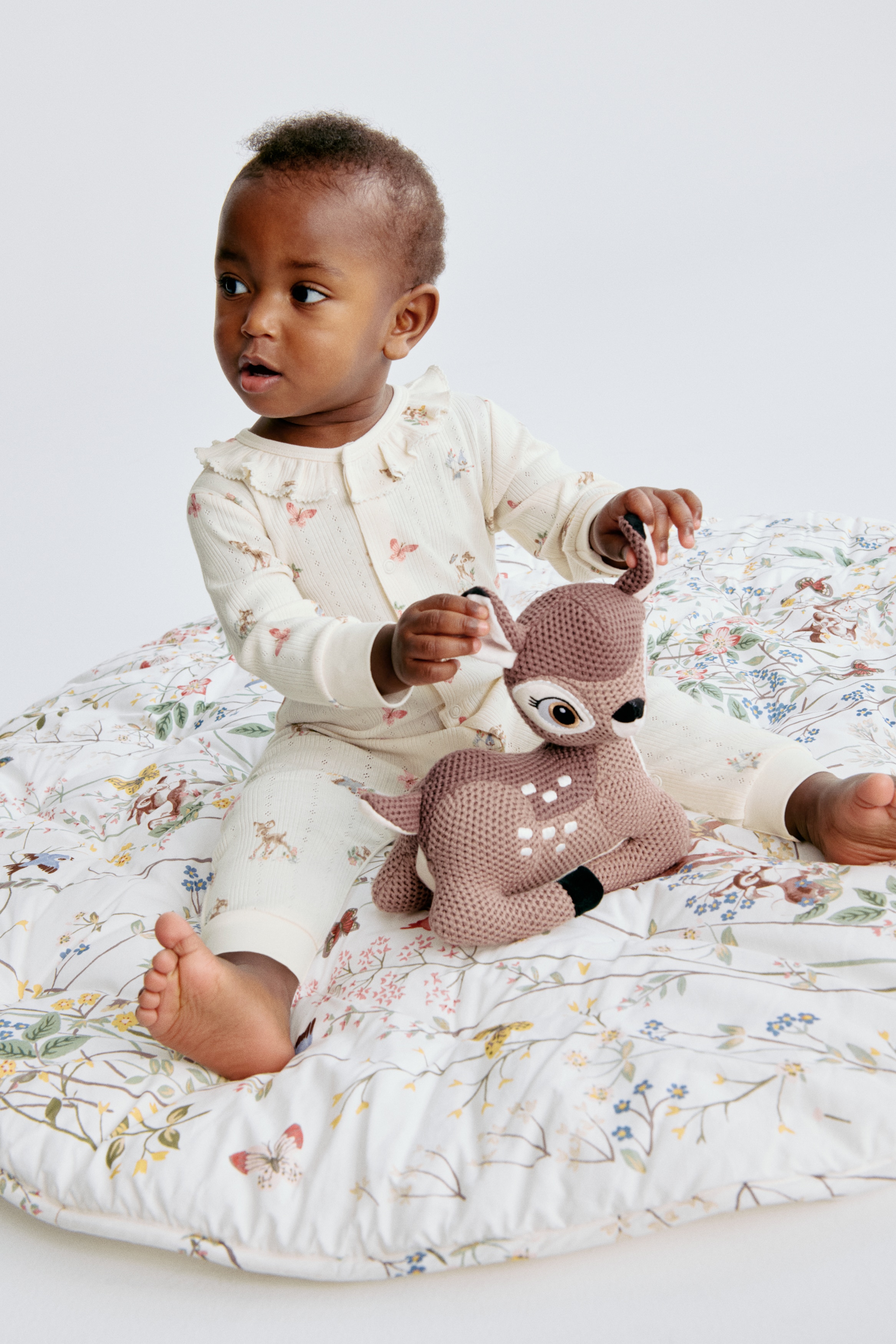 Printed Pointelle Pajama Jumpsuit - Cream/Bambi - Kids | H&M US