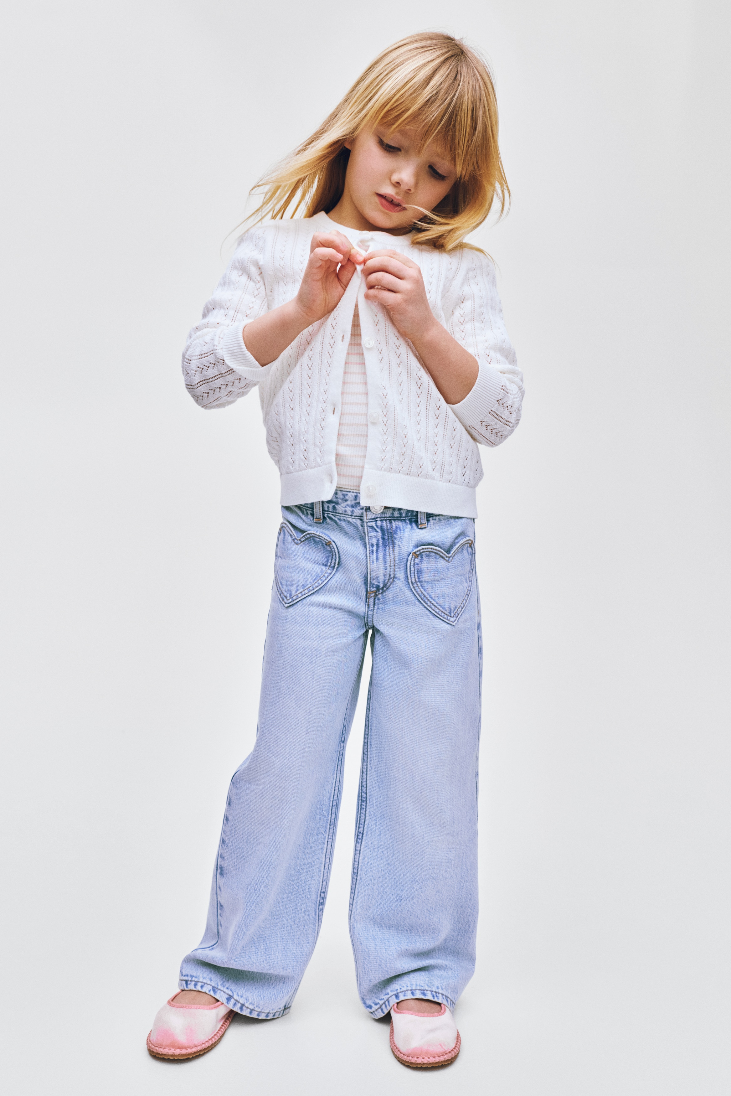 モチーフディテール ワイドレッグデニム - ライトデニムブルー - Kids