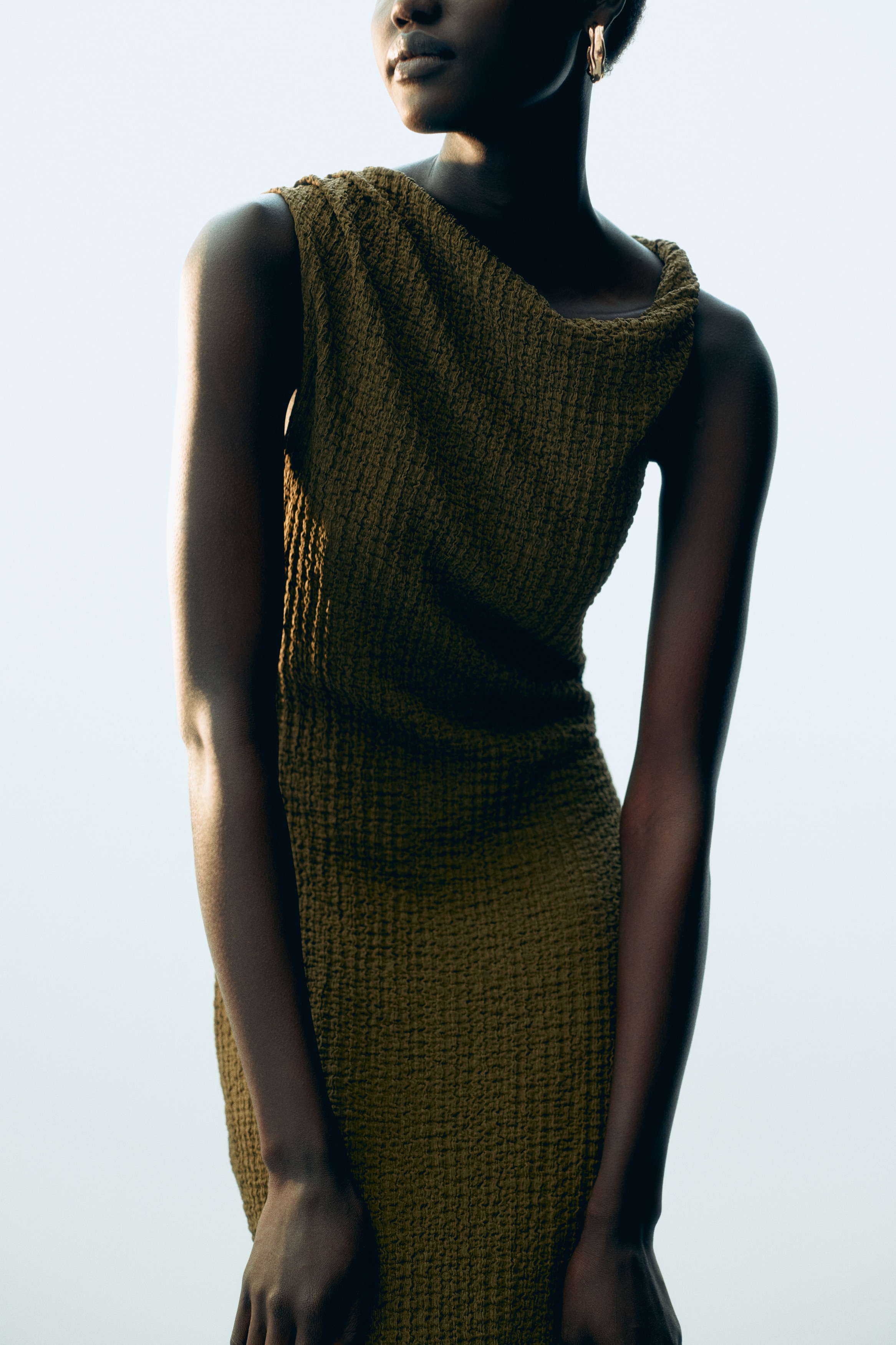 Women's Dark khaki green Textured Jersey Dress | H&M US Women's Dark khaki green Textured Jersey Dress | H&M US