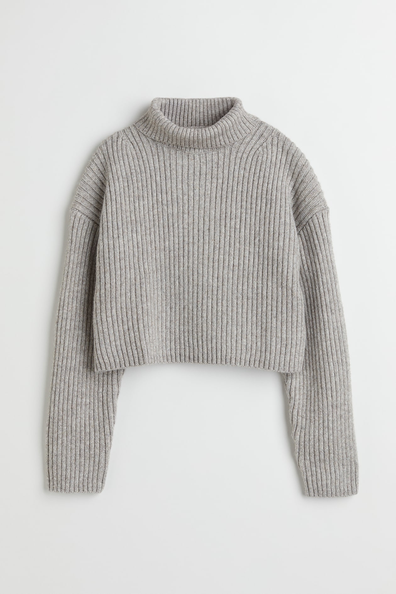 Crop Turtleneck Sweater - Turtleneck - Long sleeve - Gray melange ...