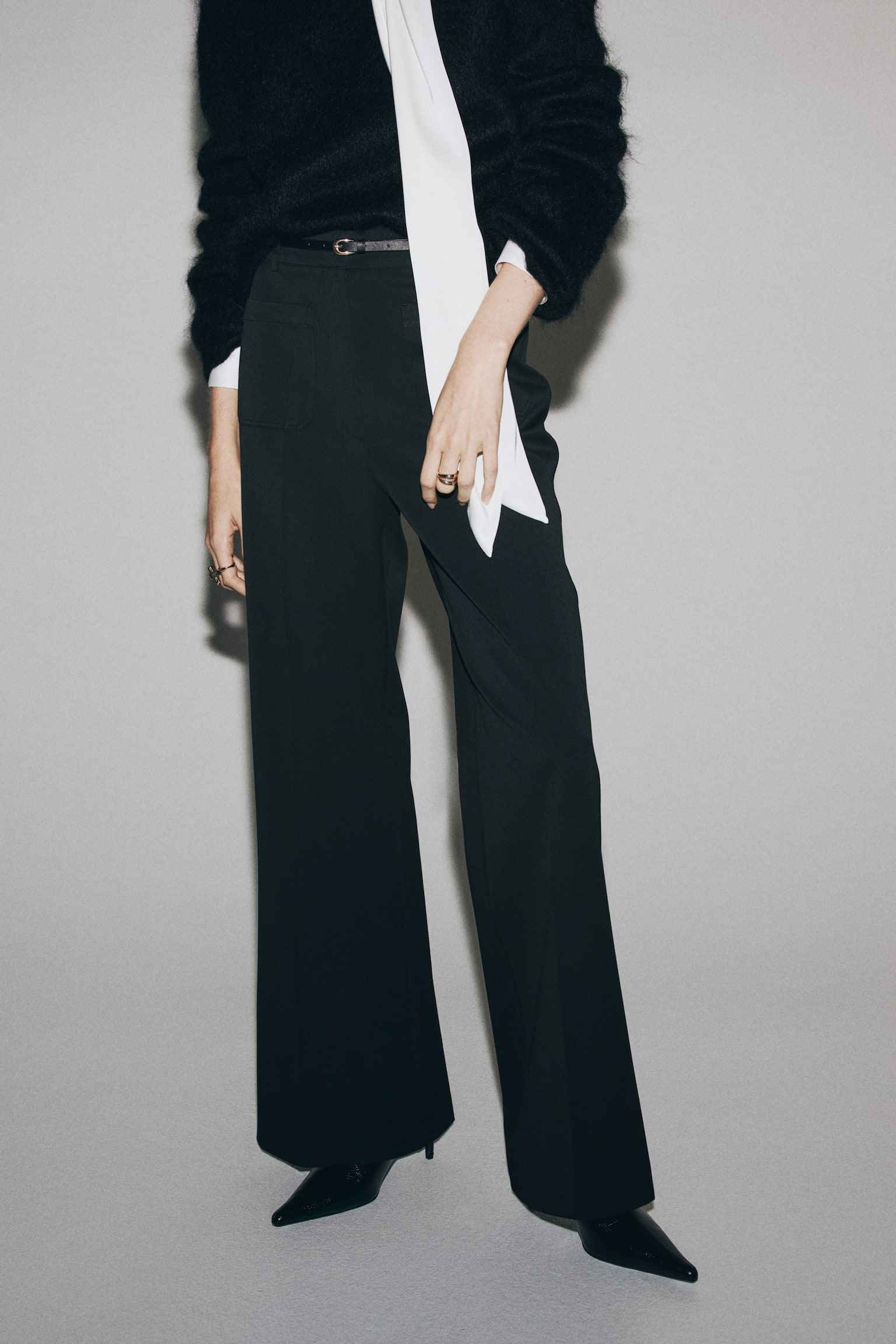 Женские брюки H&M Flared Belted, цвет: Чёрный — фото 4
