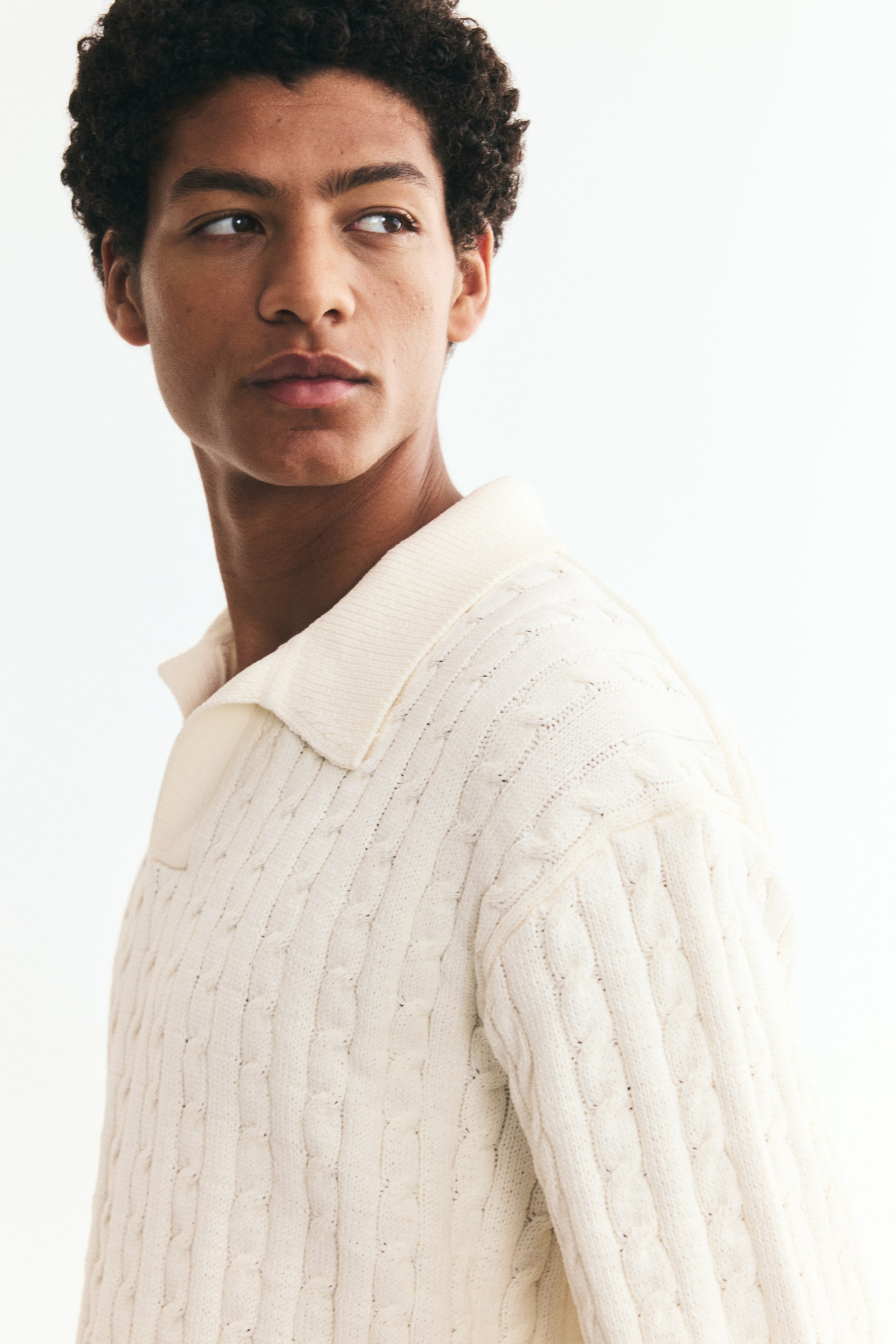 Relaxed-Fit Cable-Knit Polo Shirt