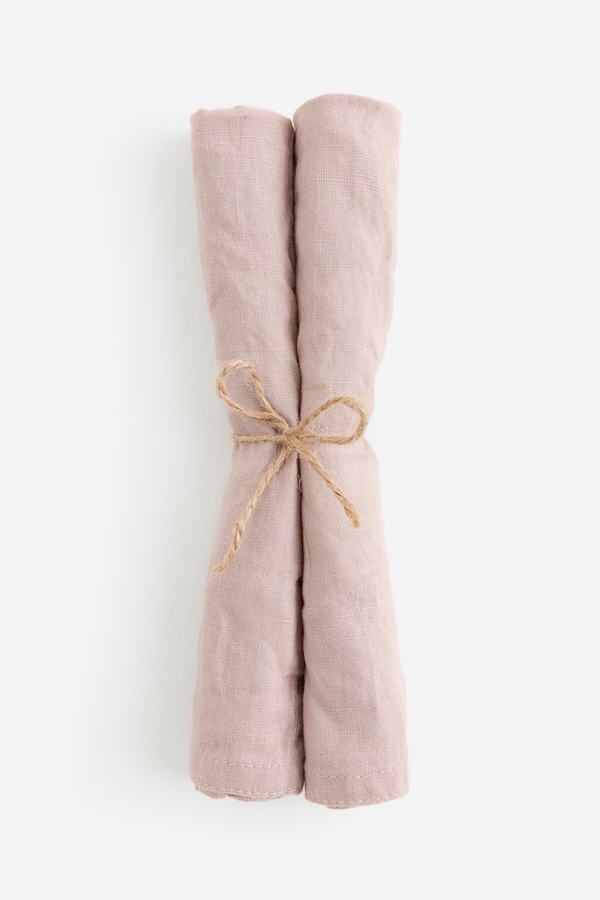 Lot de 2 serviettes de lin - Beige rosé clair/Blanc/Gris anthracite/Gris/dc - 1