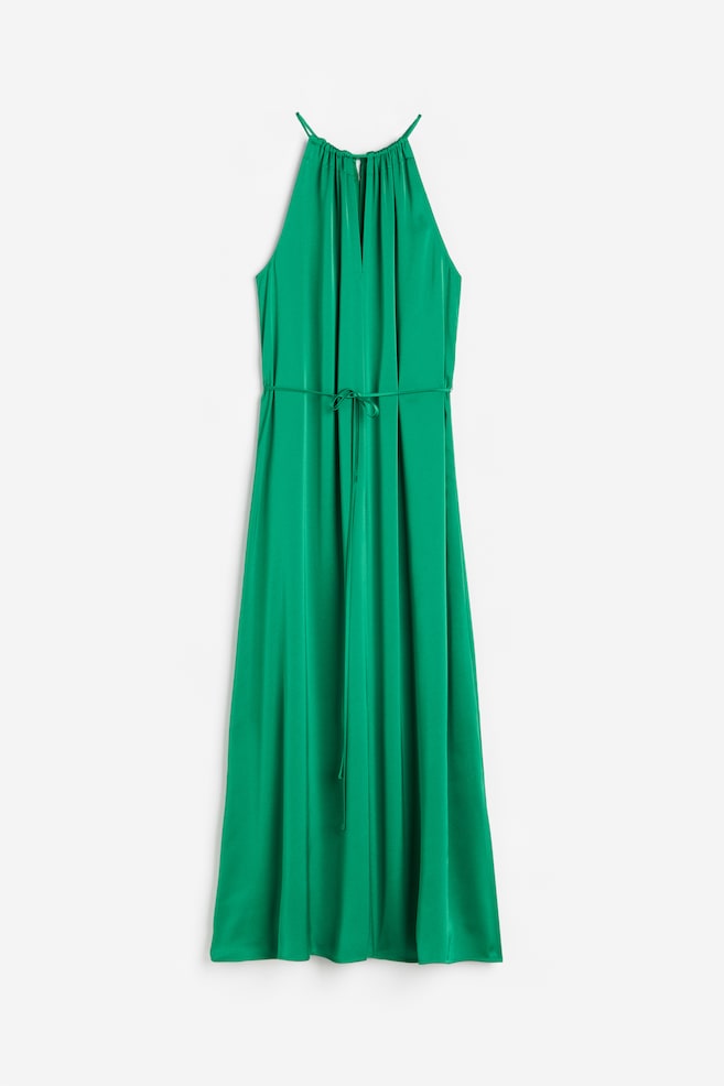 Lang kjole i satin - Grøn - 2