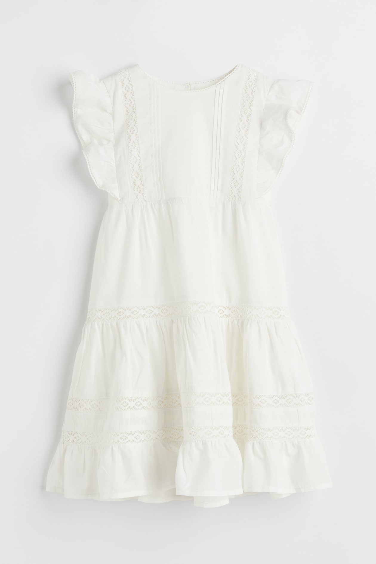 Flounced lace-detail dress - Round neck - Short sleeve - White - Kids ...