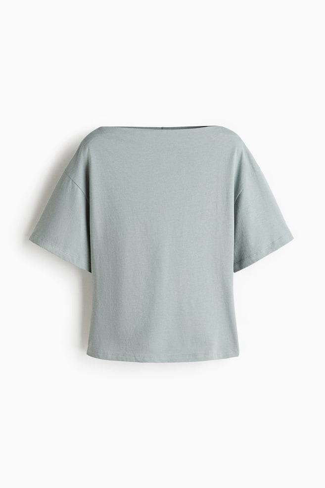 Baumwollshirt mit U-Boot-Ausschnitt - Matttürkis/Weinrot - 1