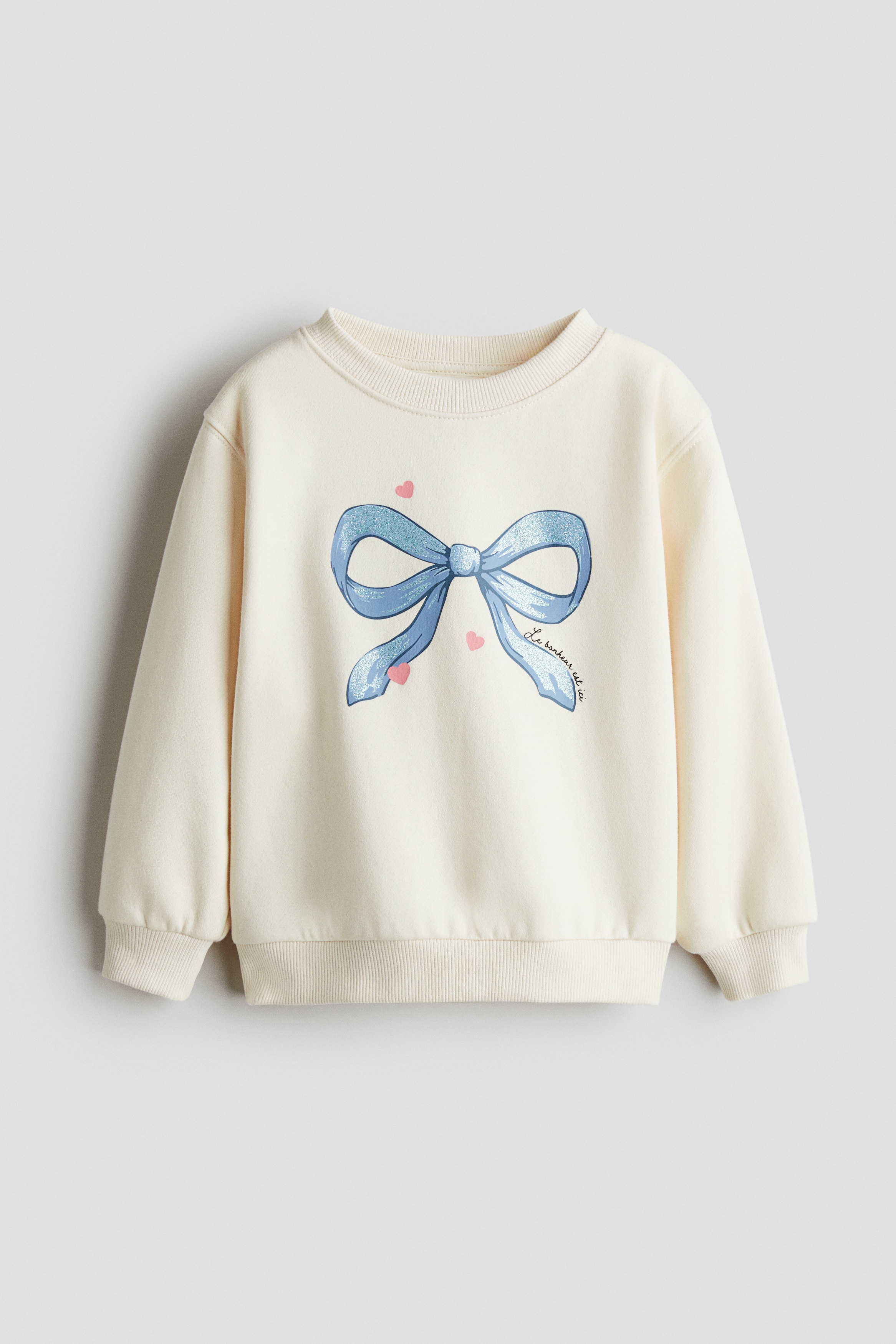 Baskılı ve İçi Tüylü Sweatshirt - Krem/Fiyonk