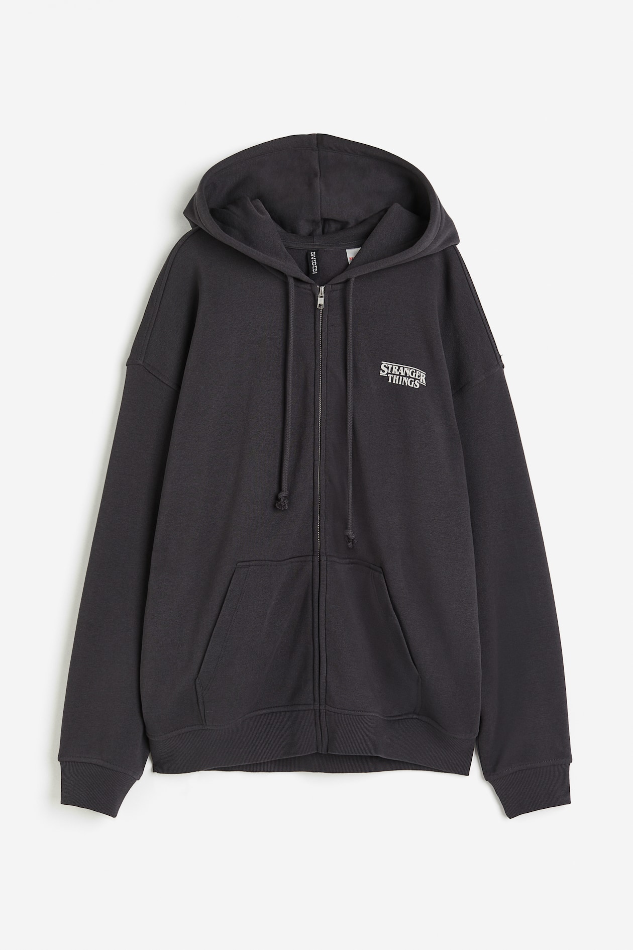 Oversized printed zip-through hoodie - Dark grey/Stranger Things ...