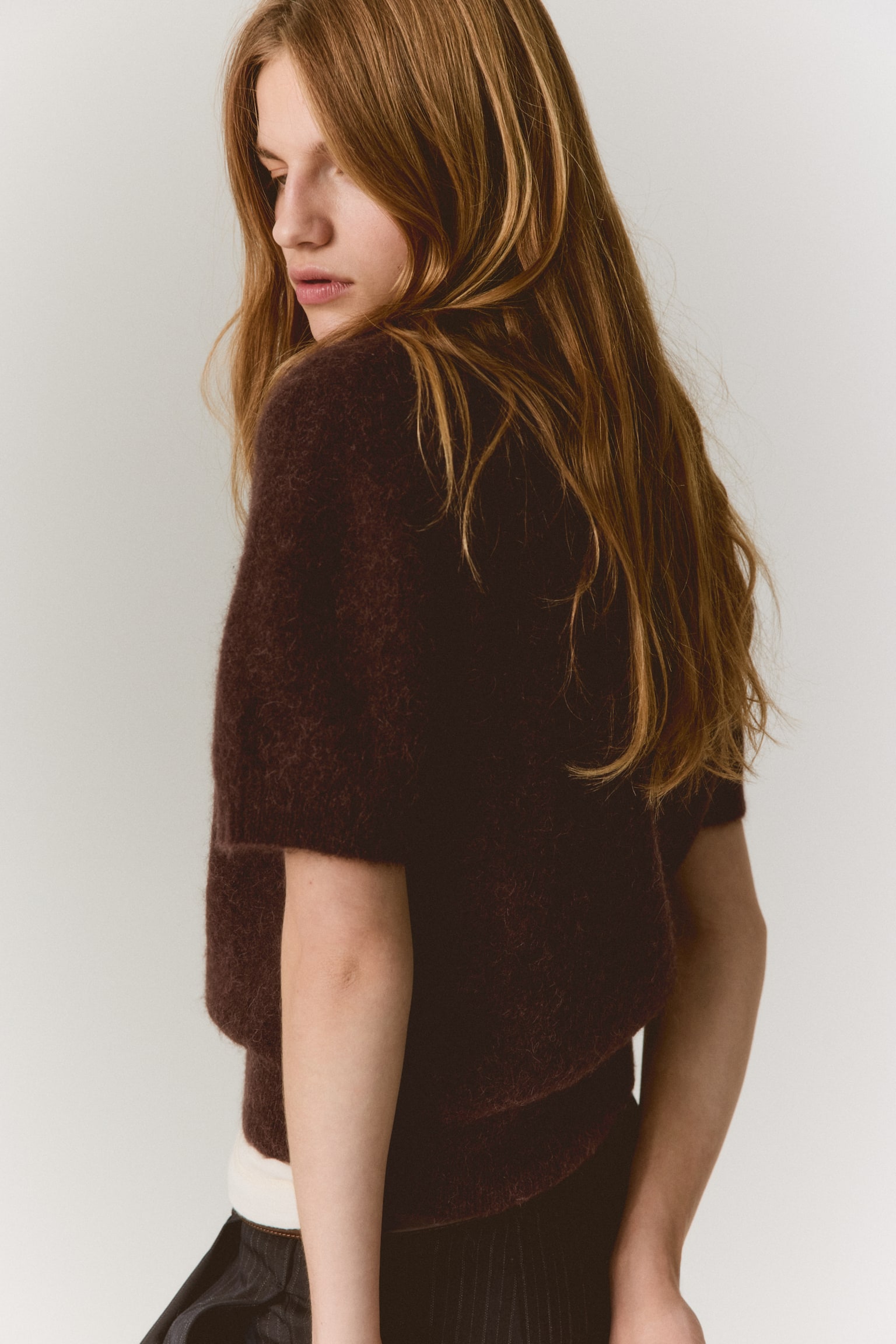 Alpaca-blend polo shirt - Dark brown/Light beige/Dark grey marl - 3