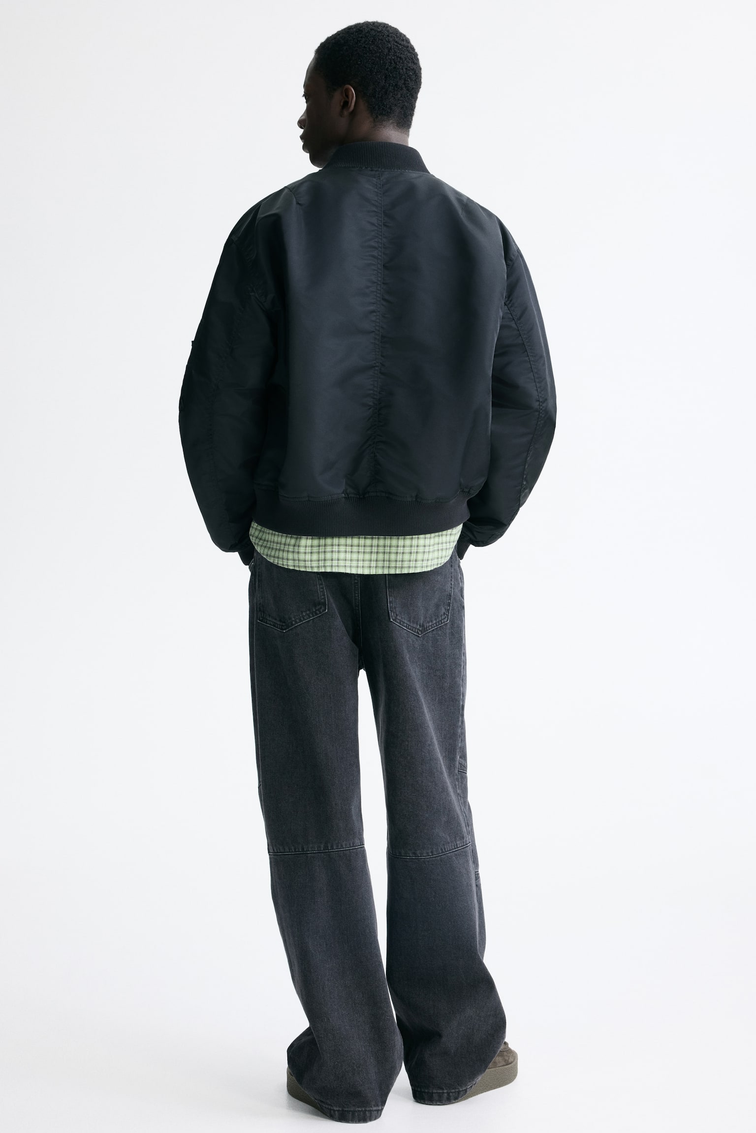 Мужская куртка H&M Padded Nylon Bomber, цвет: Чёрный — фото 5