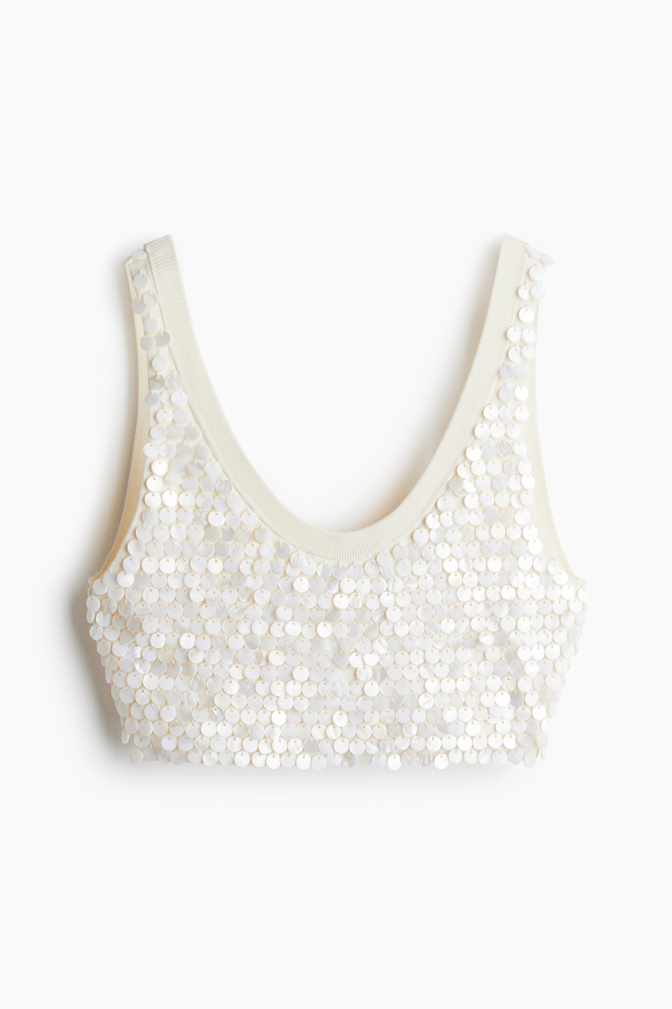 Top curto adornado - Creme/Branco