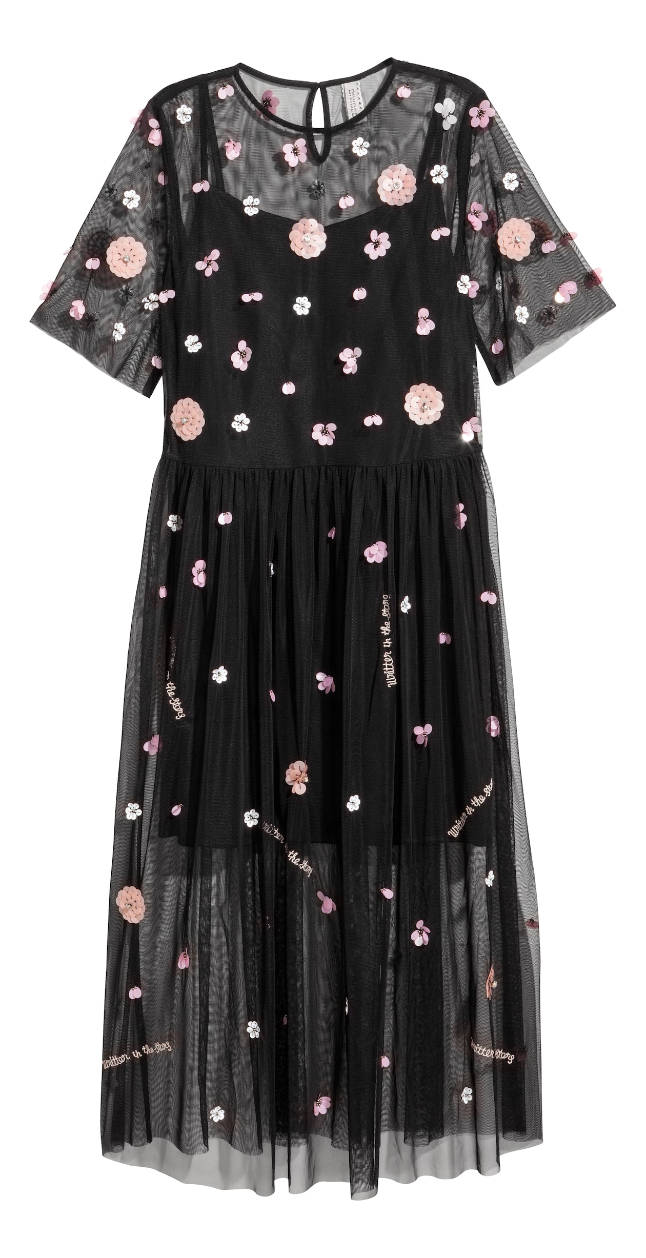 Robe en filet à paillettes - Manches courtes - Noir - FEMME | H&M CA