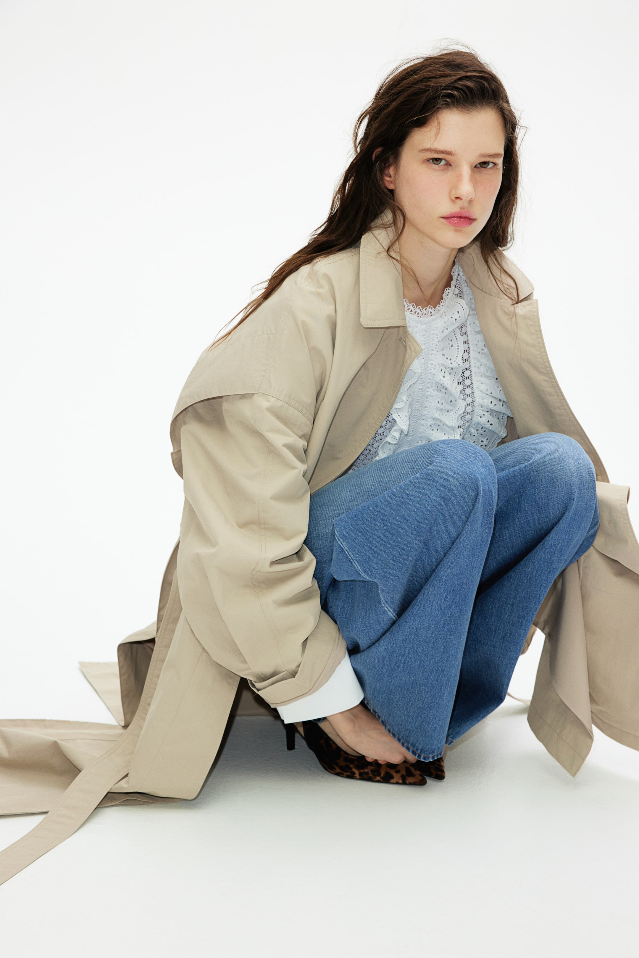 Trench Coat with Slits at Hem