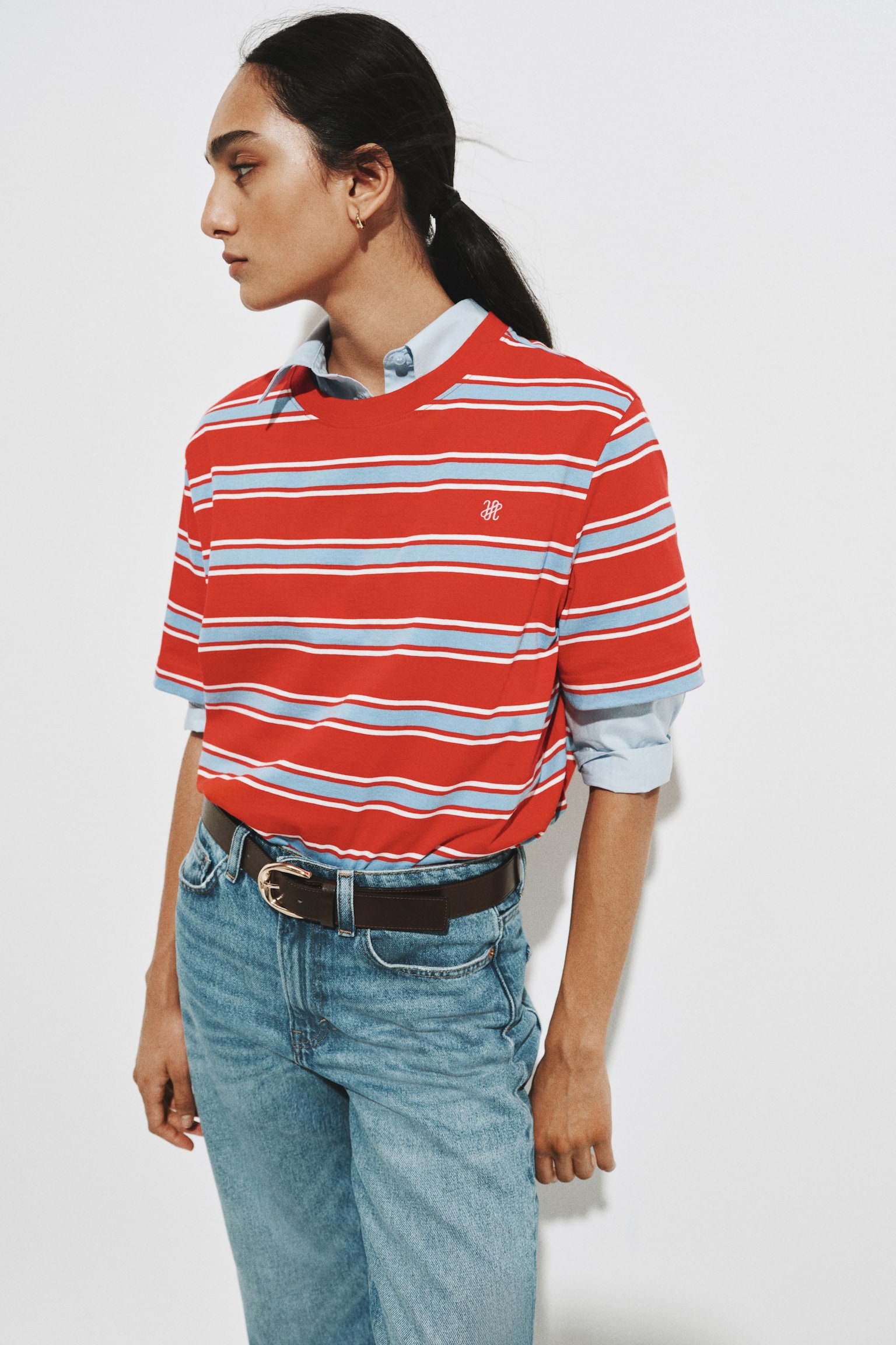 Cotton T-shirt - Red/Striped/White/Striped/White/The Voyagers - 3