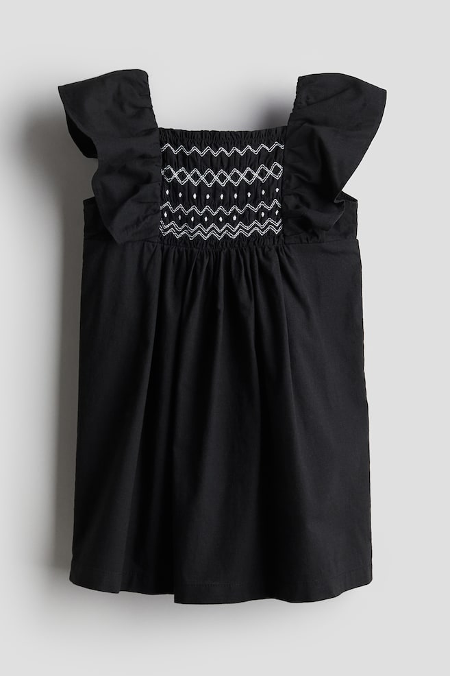 Baumwollkleid mit Smokdetail - Schwarz/Weiß - 1