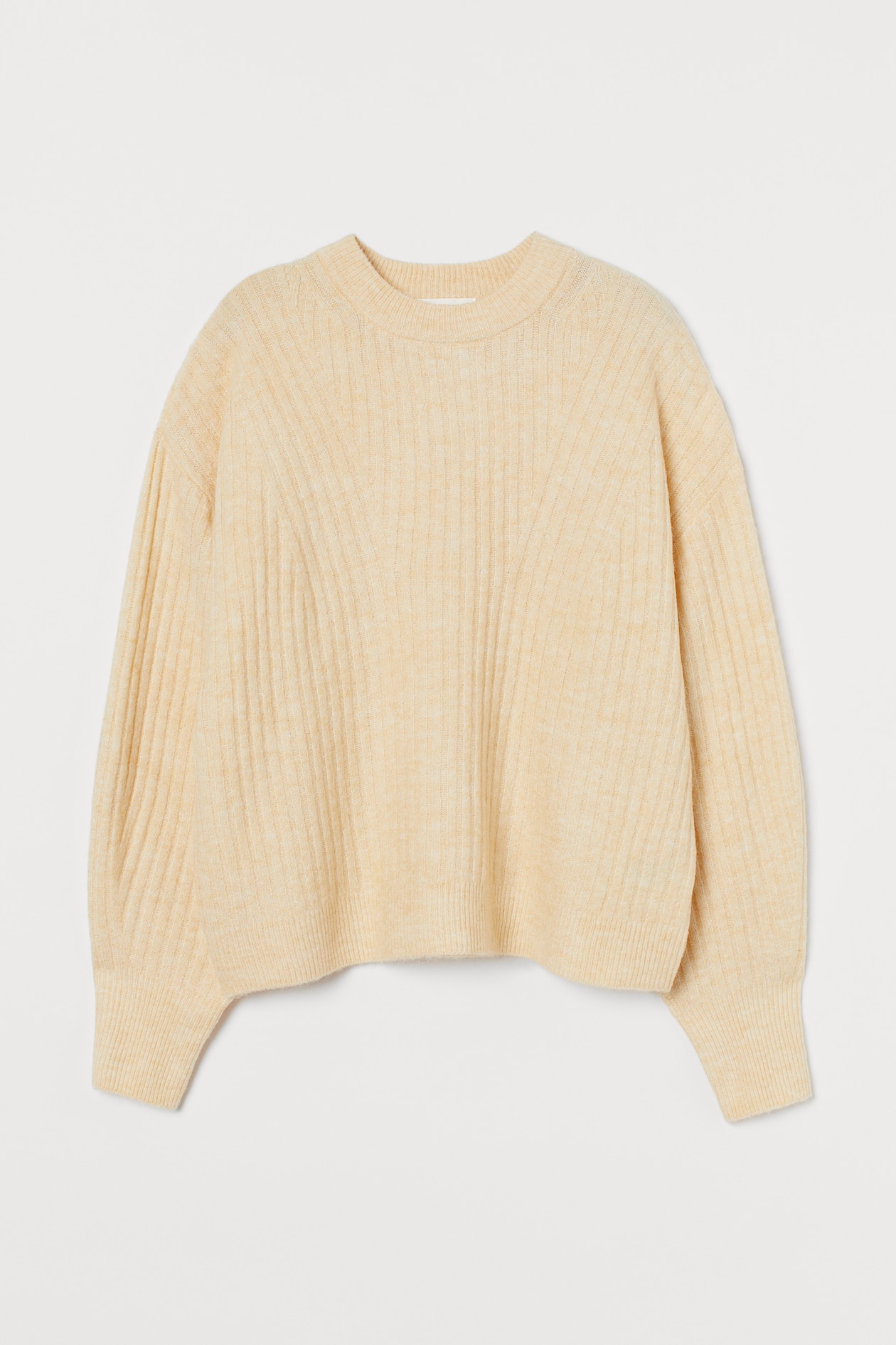 Rib-knit jumper - Round neck - Long sleeve - Light yellow - Ladies | H&M GB