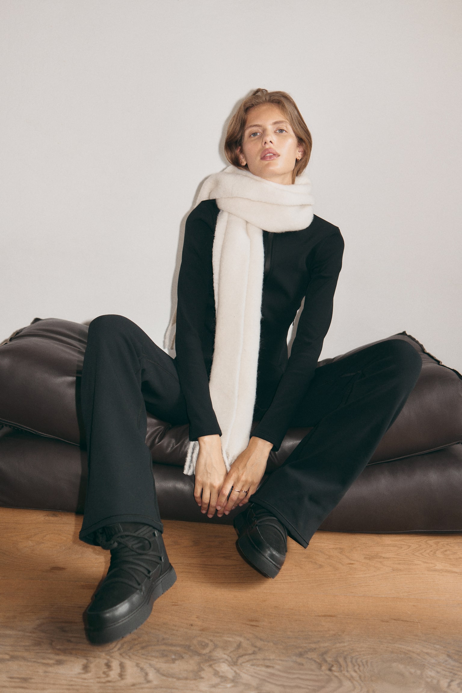 Padded boots met vetersluiting - Zwart/Bruin - 1