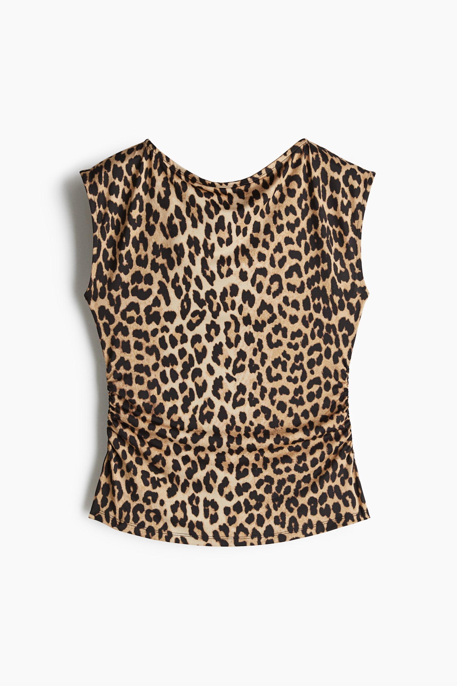 Boat-neck top - Light beige/Leopard print/White - 2