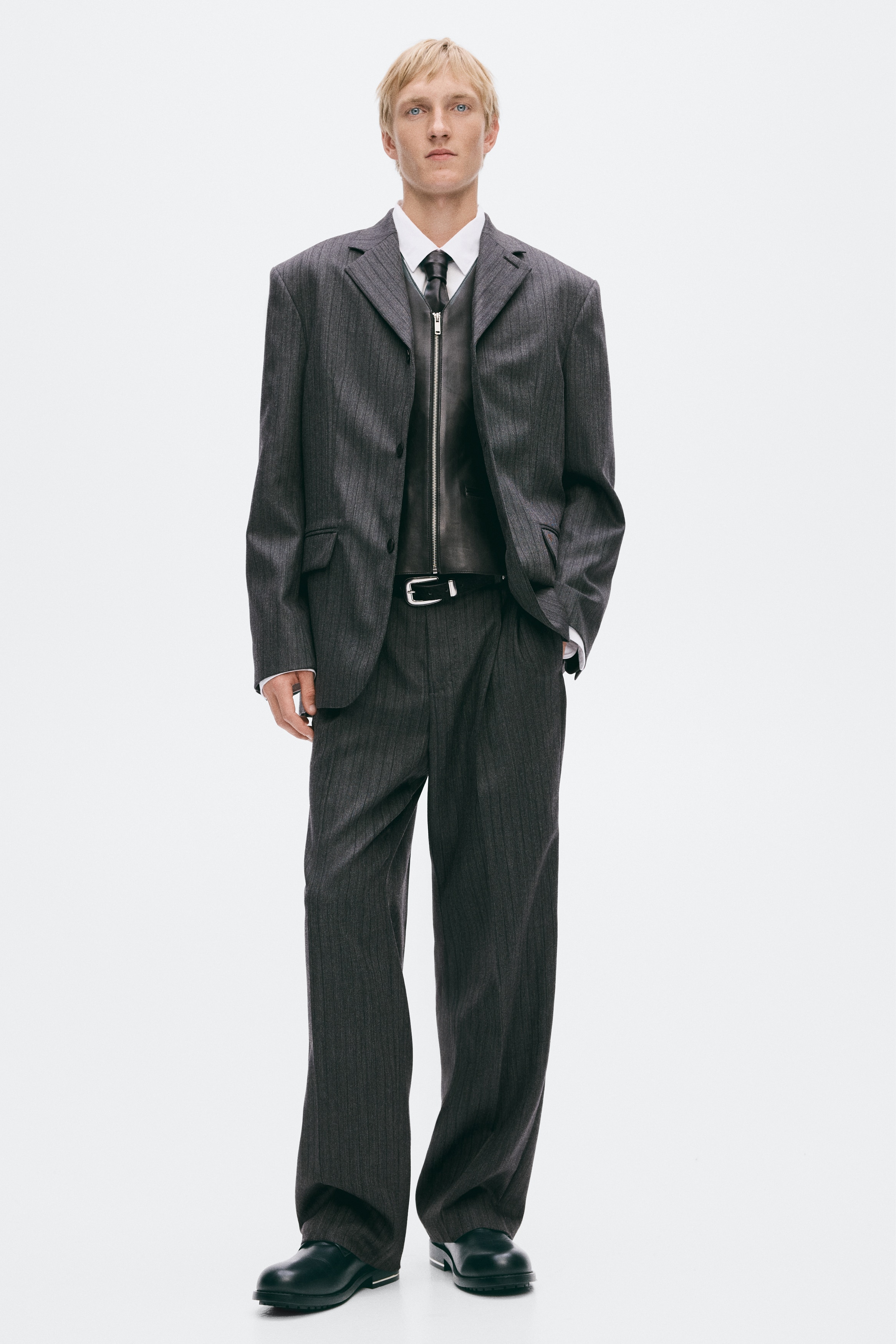 Pantalone elegantnog kroja Regular Fit - Tamnosiva/tanke pruge