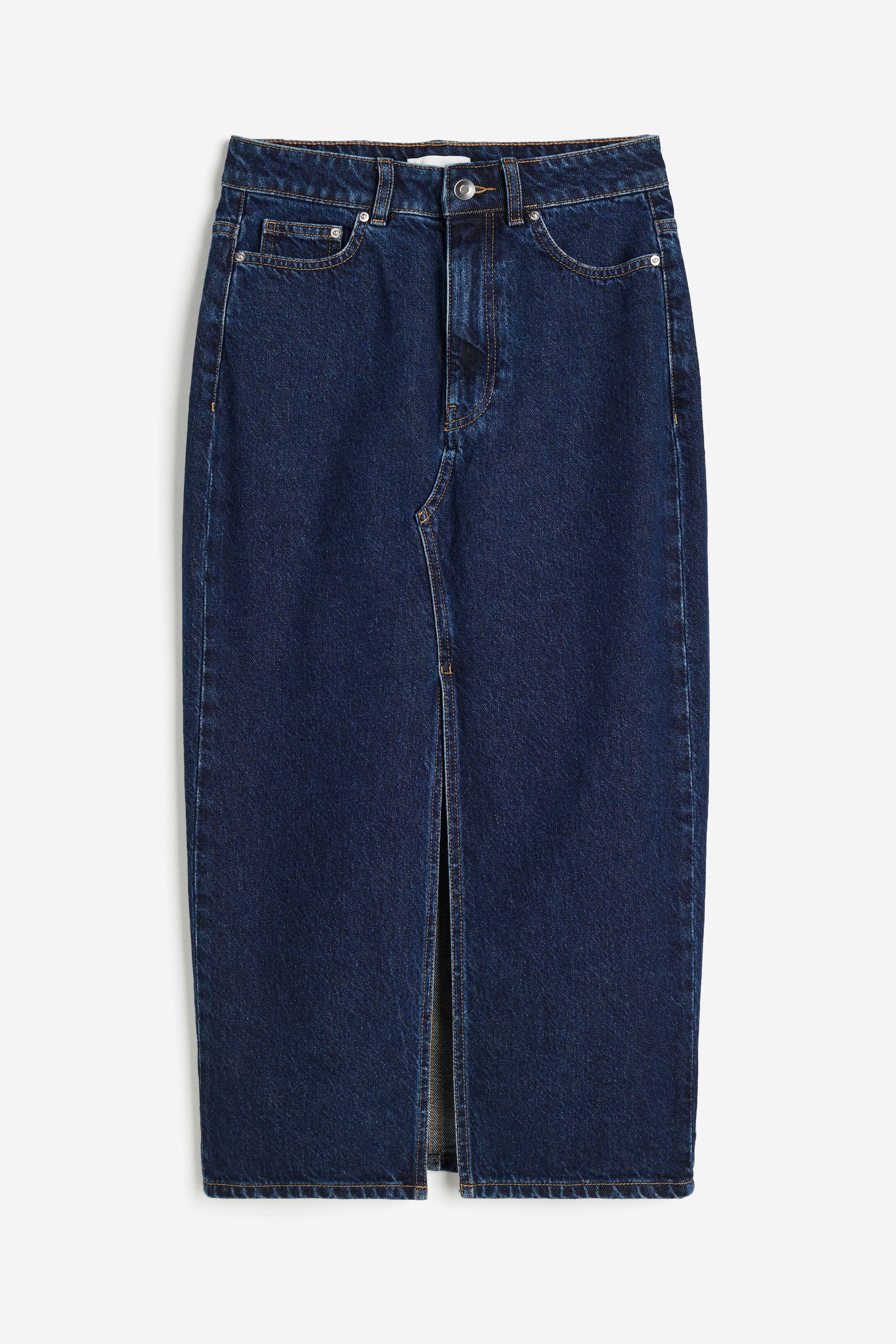 Daily Slit Denim Midi Skirt in Dark Blue