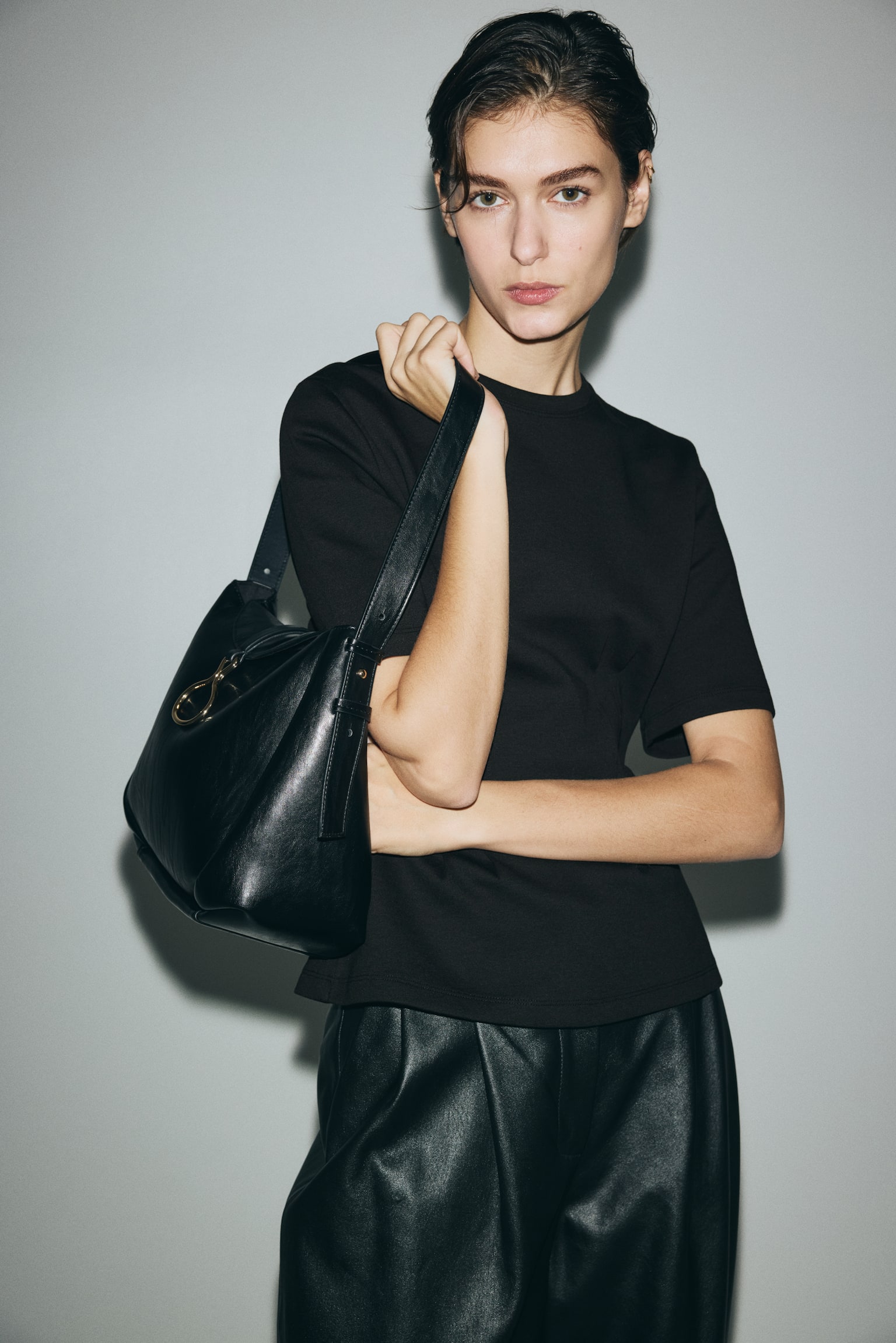 Waisted interlock T-shirt - Black/White/Dark mole/Dusty pink - 2