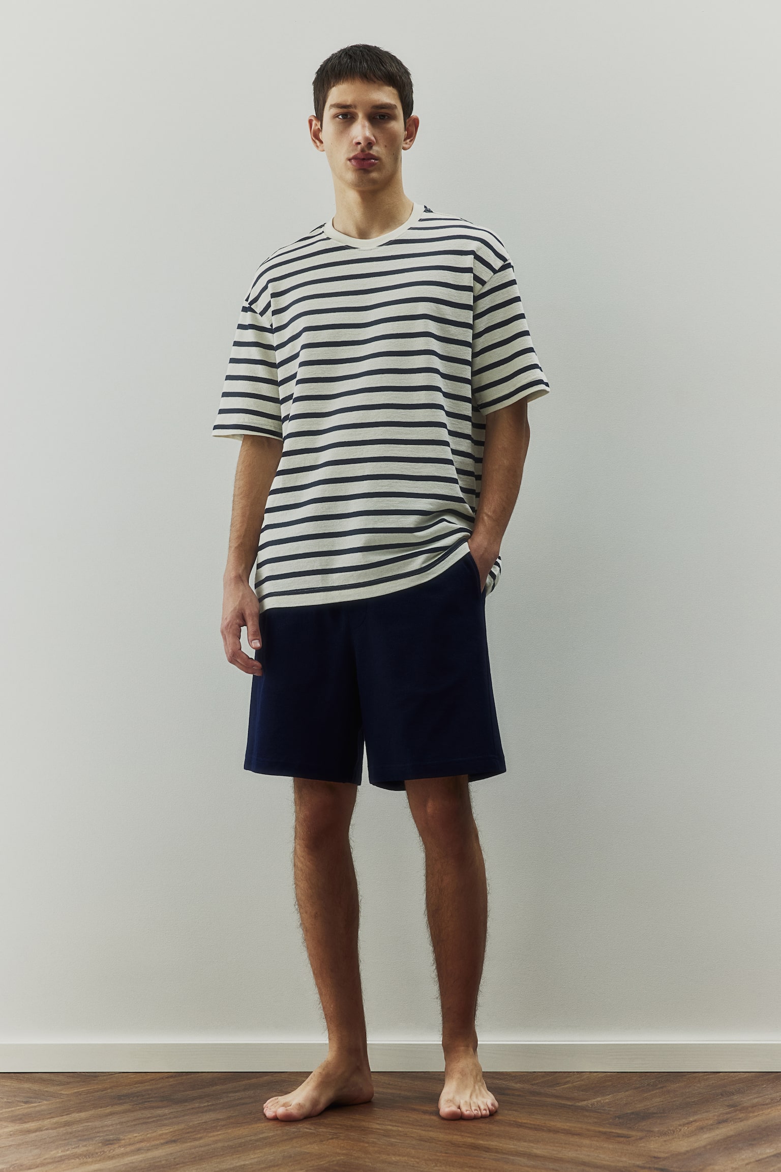 Pyjama Tee & Shorts Set - White/Navy blue - 5