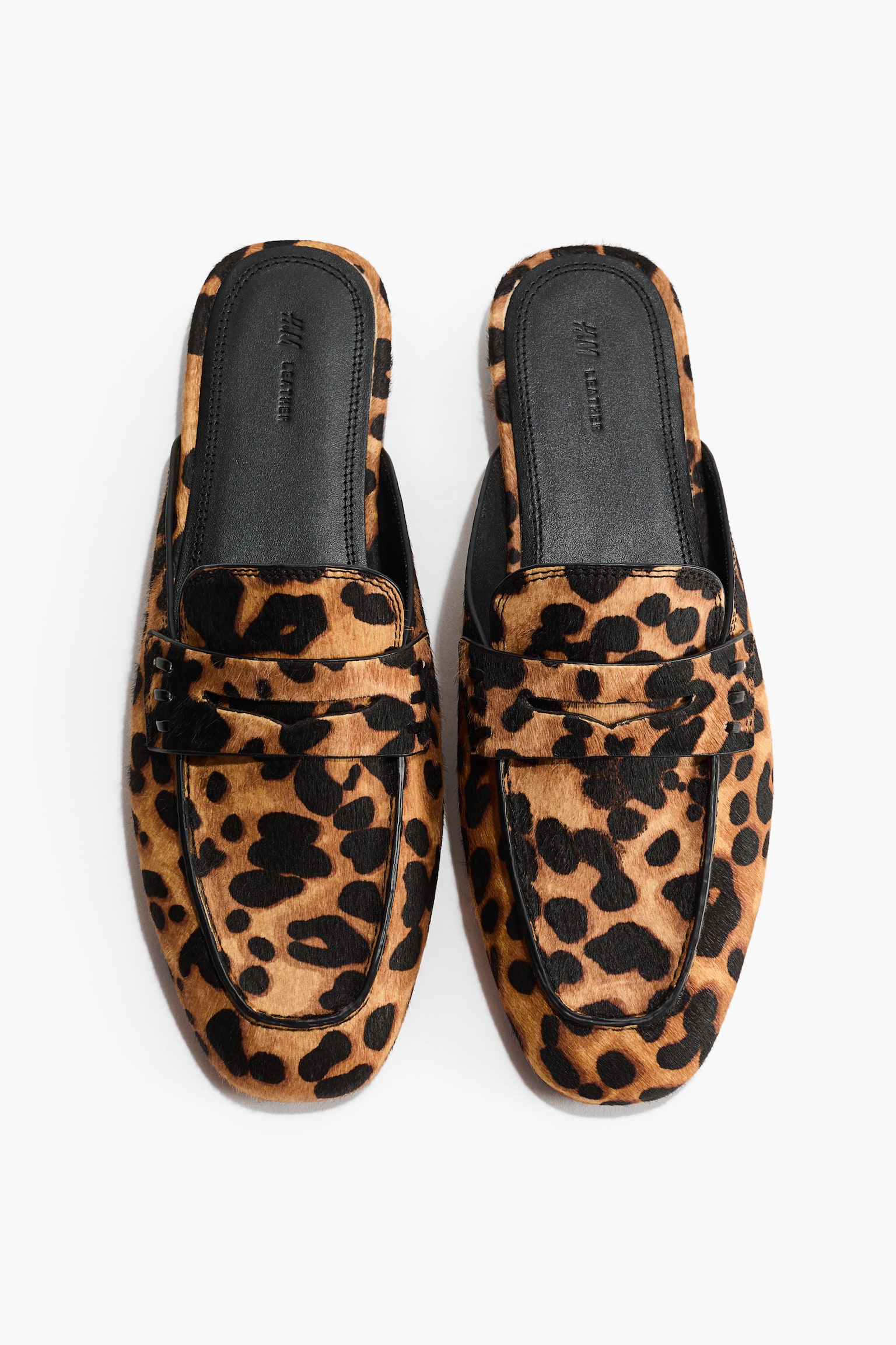 Leather loafer mules - Beige/Leopard print/Dark brown/Cowhide print - 3