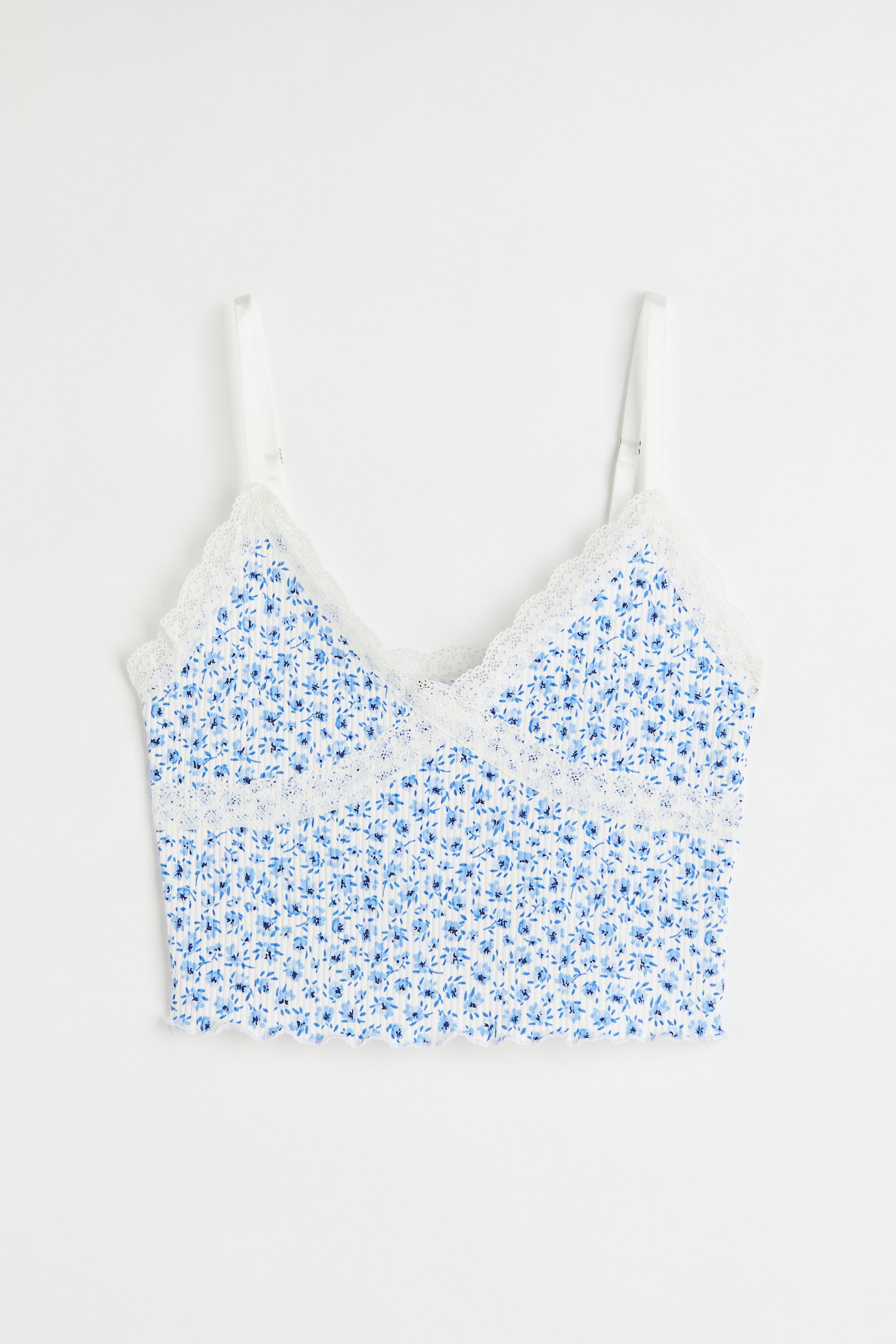 Visualizza l'immagine ingrandita: Top a coste - Azzurro/fiorellini - DONNA | H&M CH 1