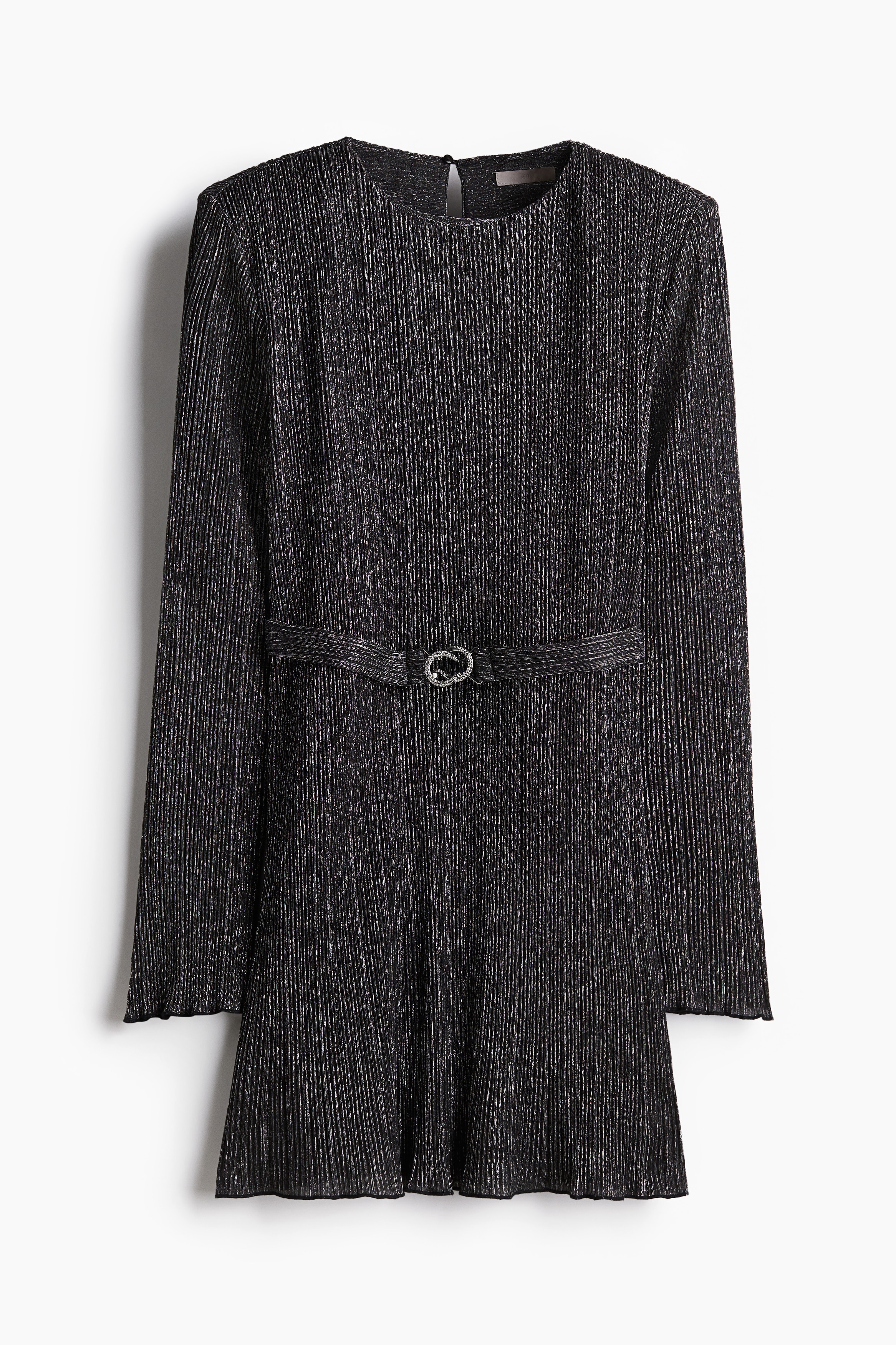 Femme - Robe plissée avec épaulettes Noir/scintillant - Size: M  - H&M