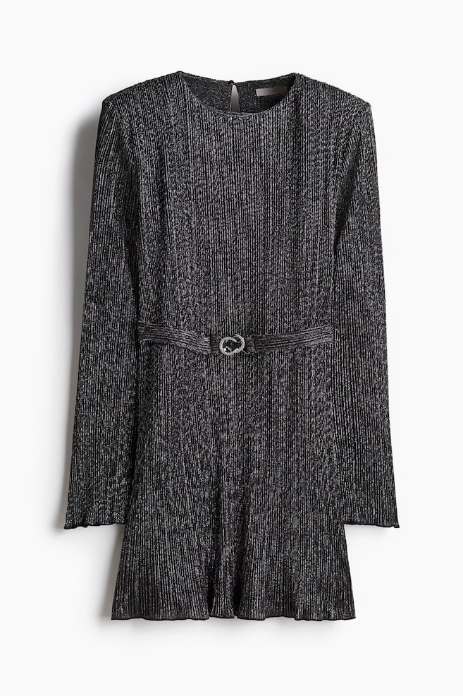 Shoulder-pad plissé dress - Black/Glittery - 1