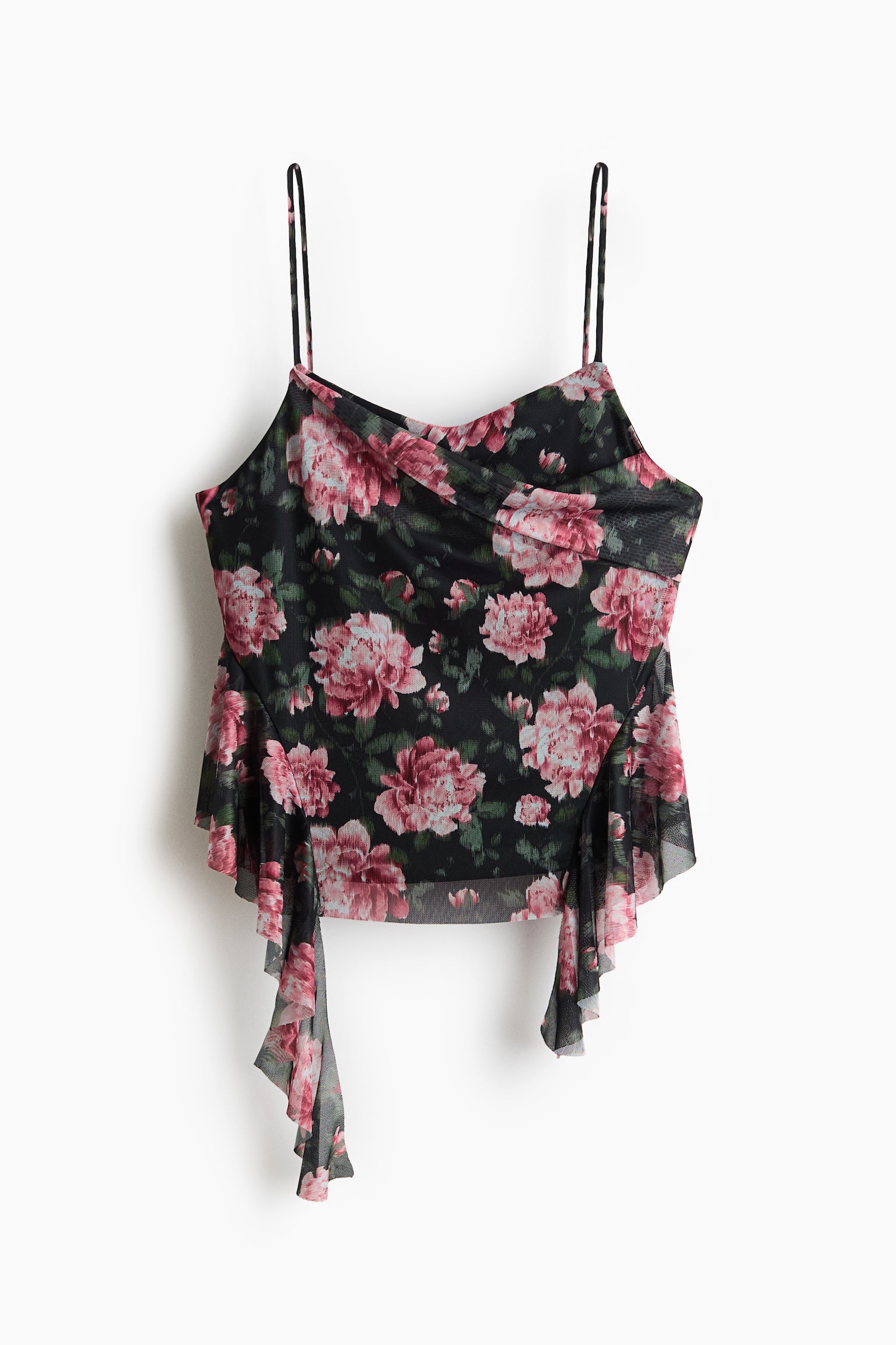 Женский топ H&M Asymmetric Strappy Top, цвет: Чёрный / С принтом — фото 1