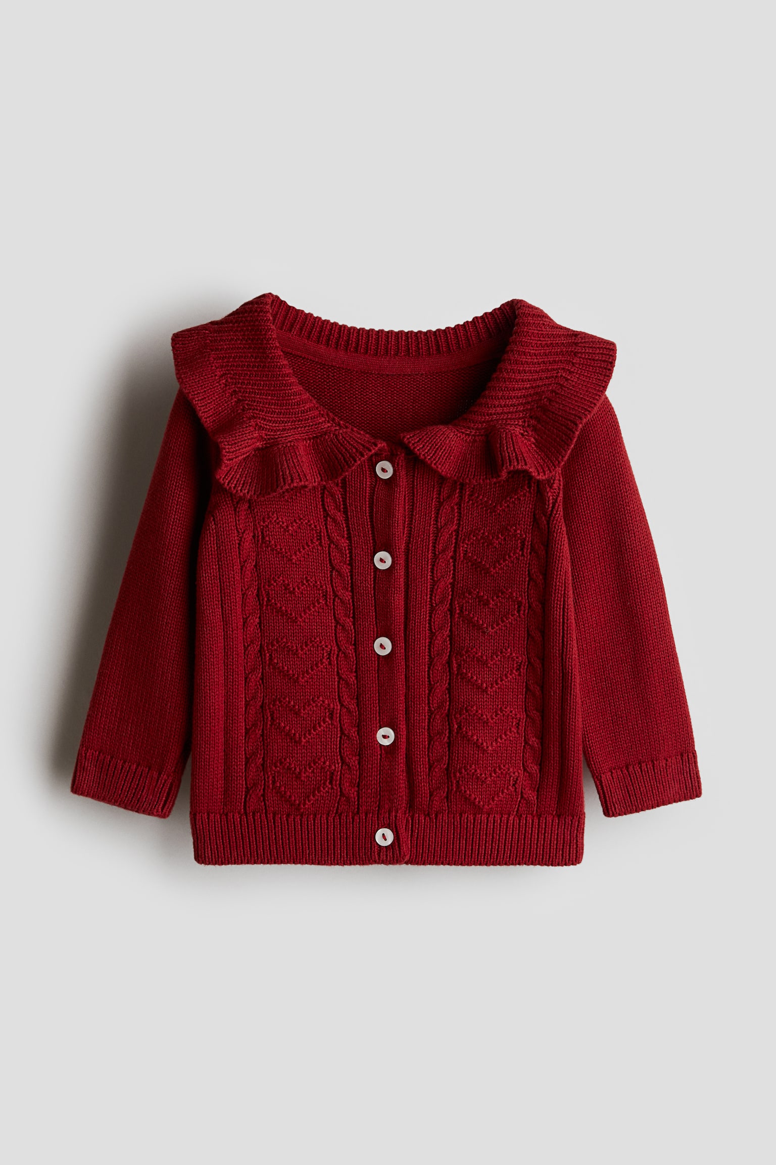 Collared cardigan - Dark red/Beige - 1