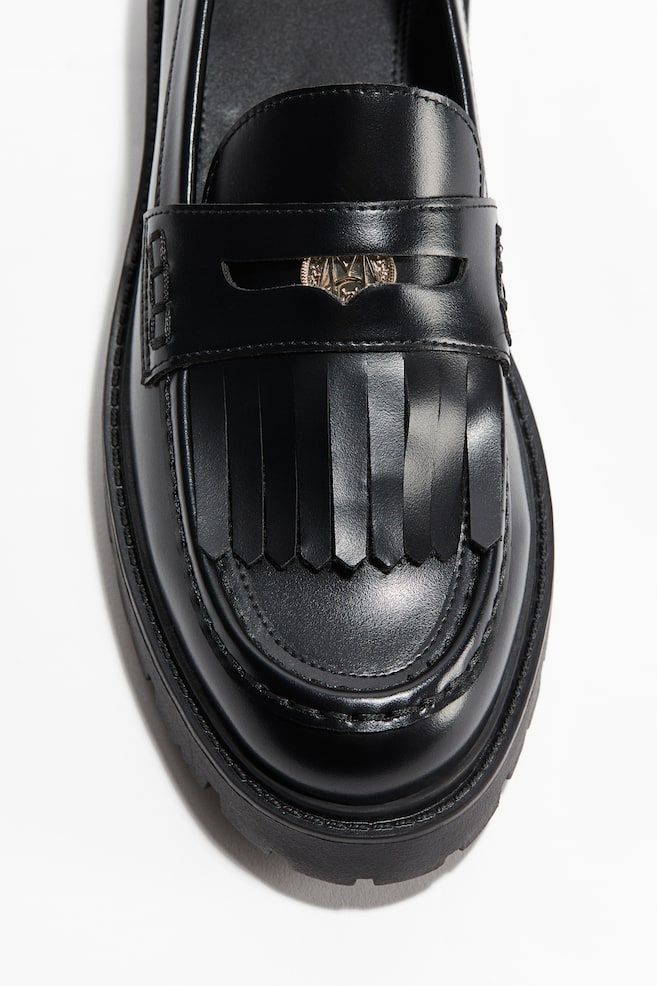 Fringe-trimmed loafers - Black/Dark brown - 1