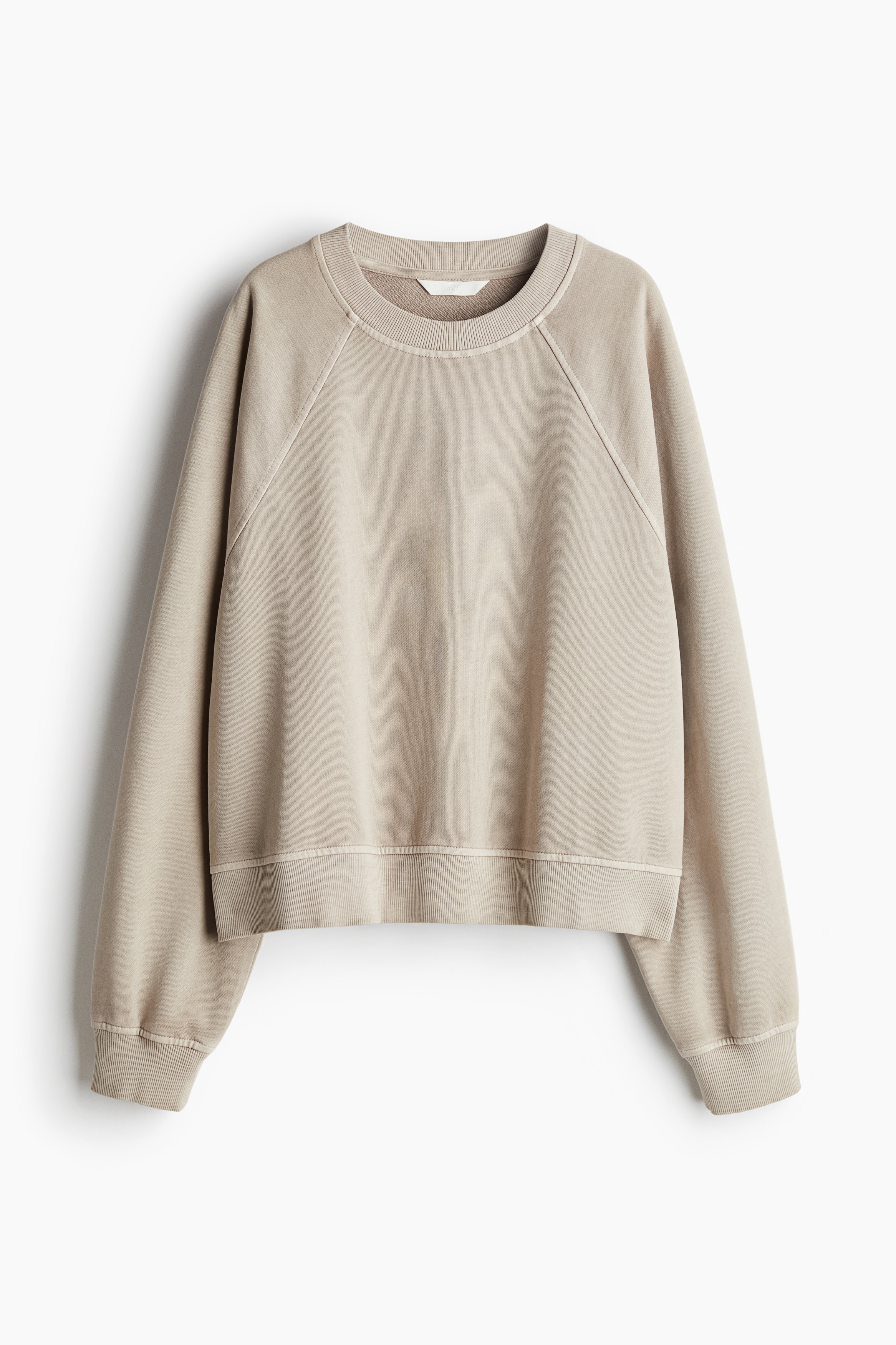 Sweatshirt i tvättad bomull - Beige/Crèmevit