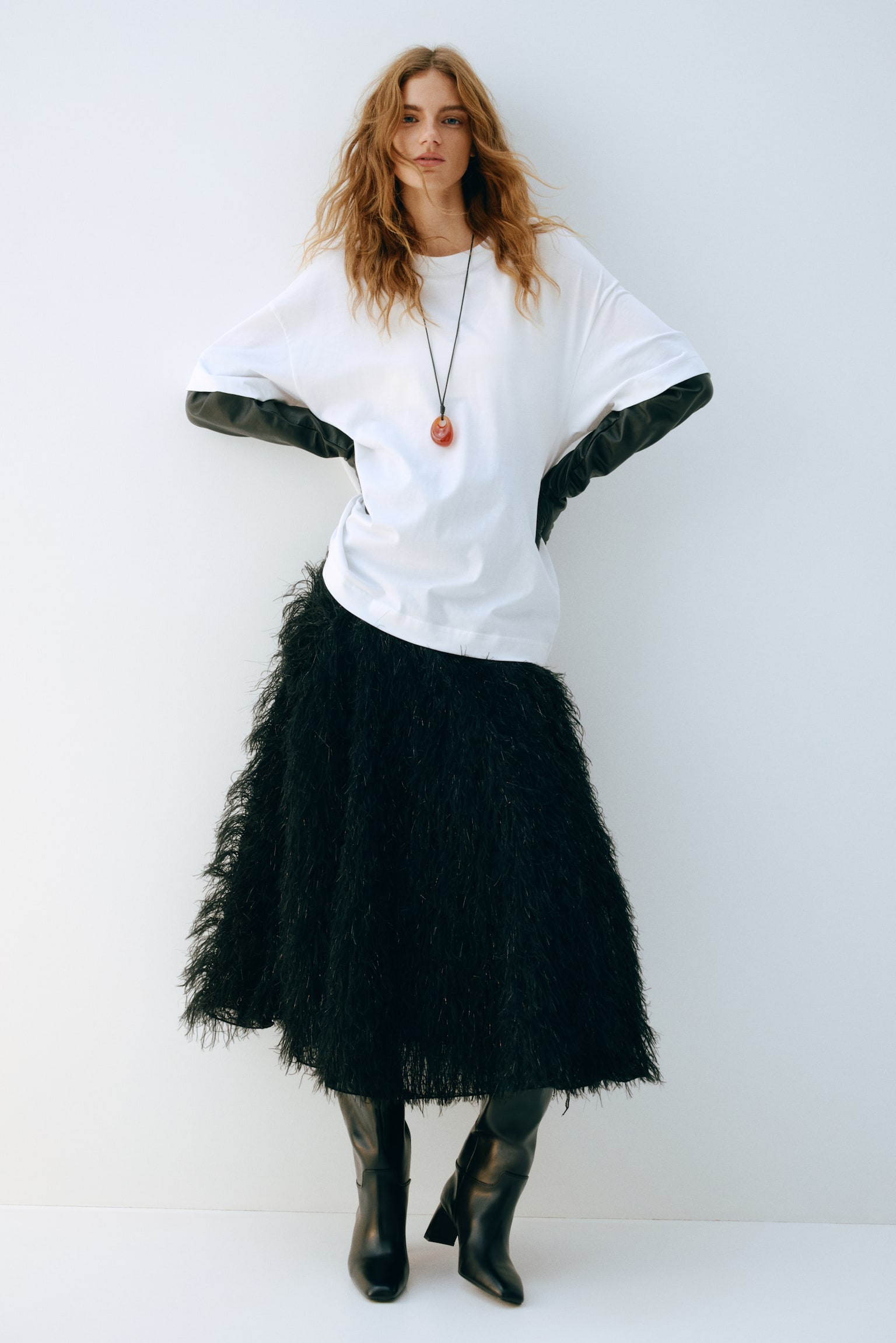 Knee-high boots - Black/Dark beige/Dark khaki green - 6