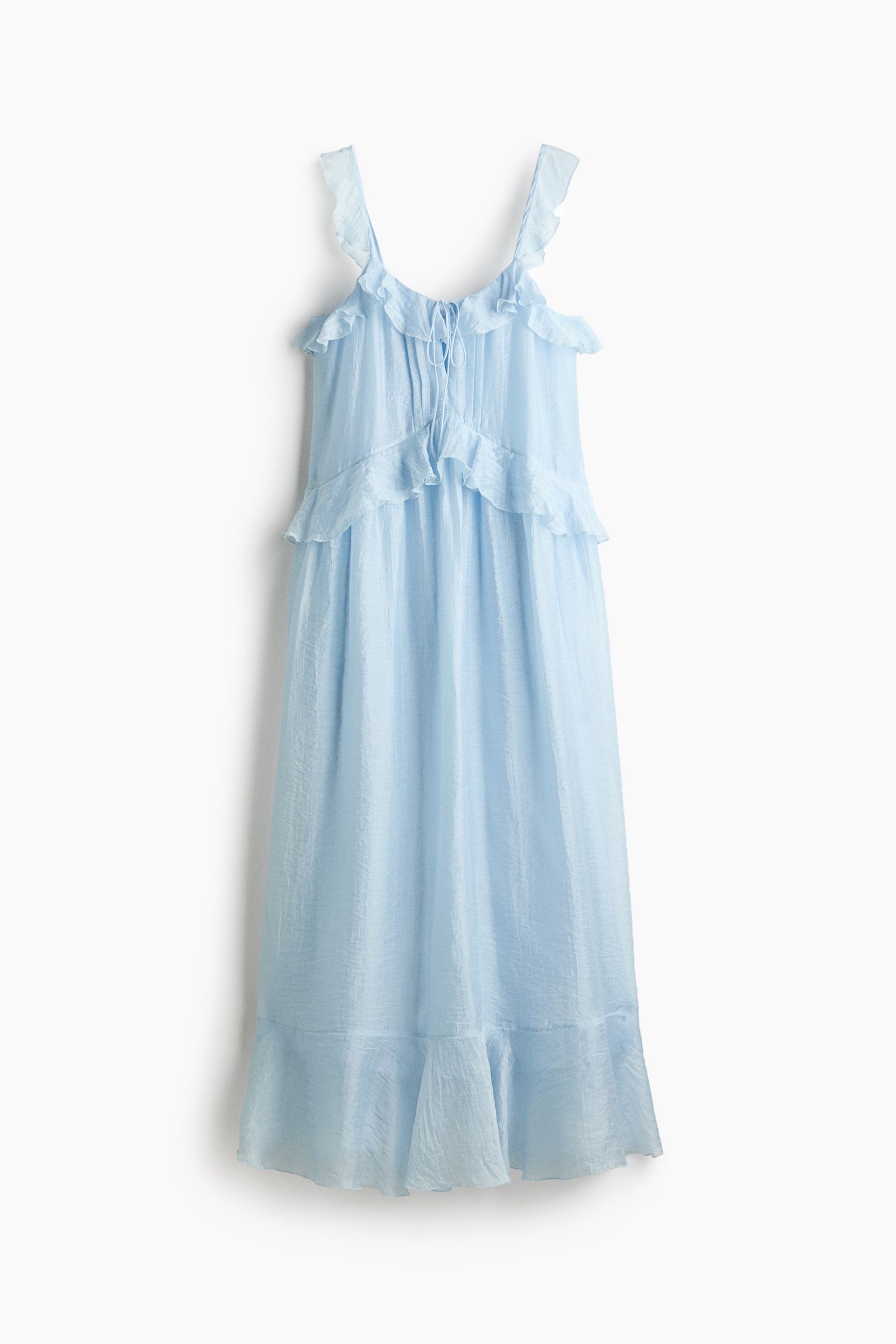 Flounce-trimmed tie-detail dress - Light blue - 1