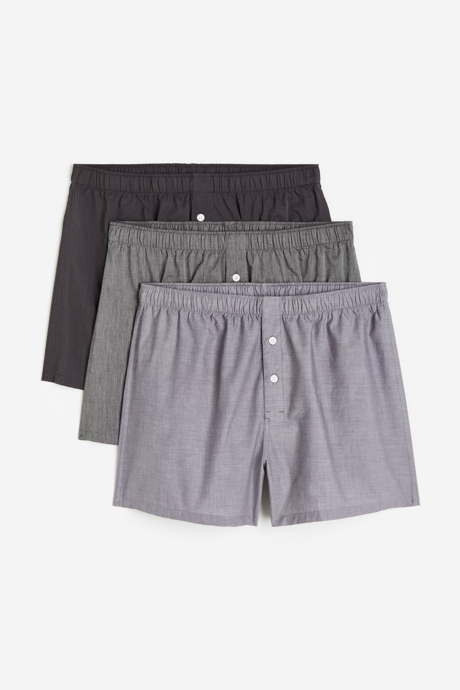 3-pack Woven Cotton Boxer Shorts - Dark grey/Light purple/Dark beige/Stripe/Light blue/Stripe/Brown/Check/Light blue/Navy blue/Grey - 1