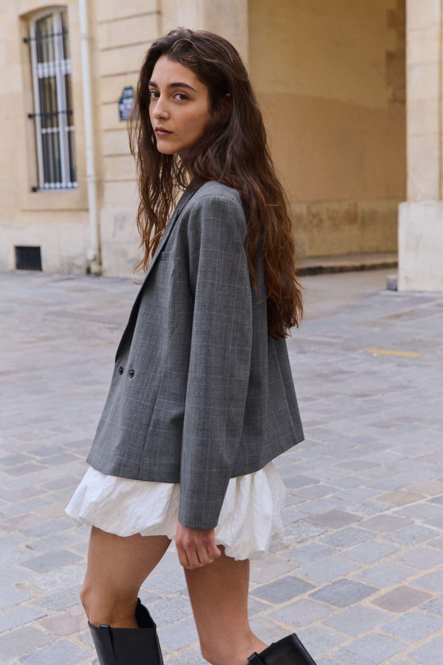 Boxy blazer - Grey/Checked - 3