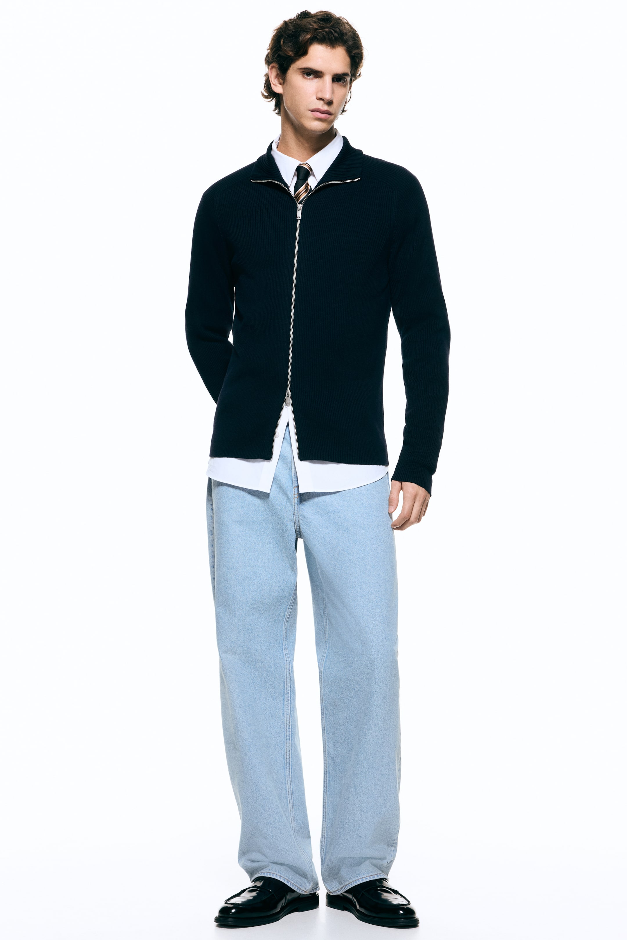 View larger image: Slim Fit Rib-knit cardigan - Navy blue - Men | H&M IN 1