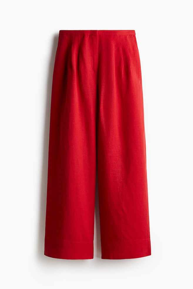 Wide linen-blend trousers - Red/White/Light beige/Navy blue - 1