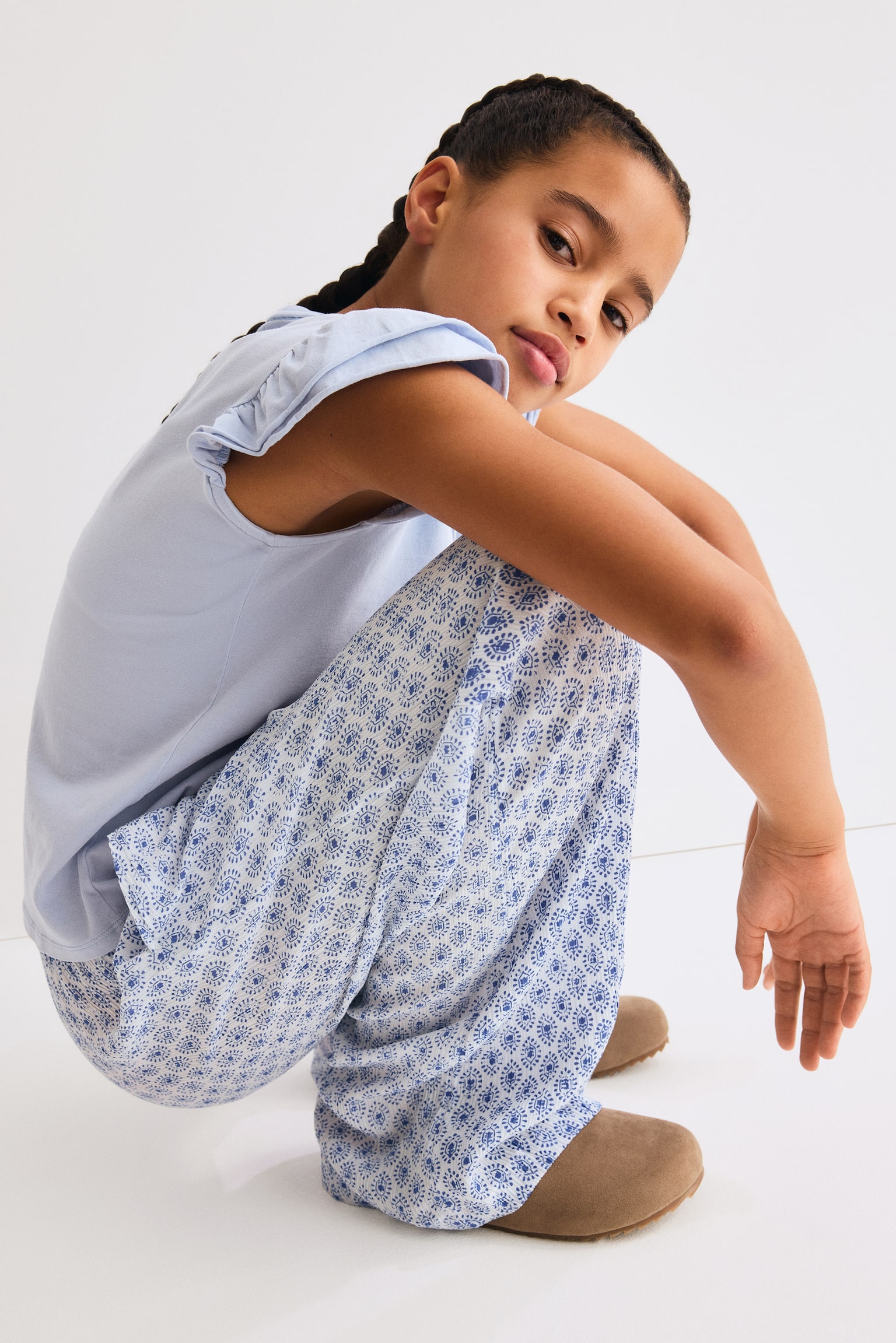 Pantaloni cu elastic în talie - Alb/motive albastre/Negru/Albastru-deschis/dungi/Negru/Bej/dungi/Albastru/dungi/Bleumarin/flori - 5