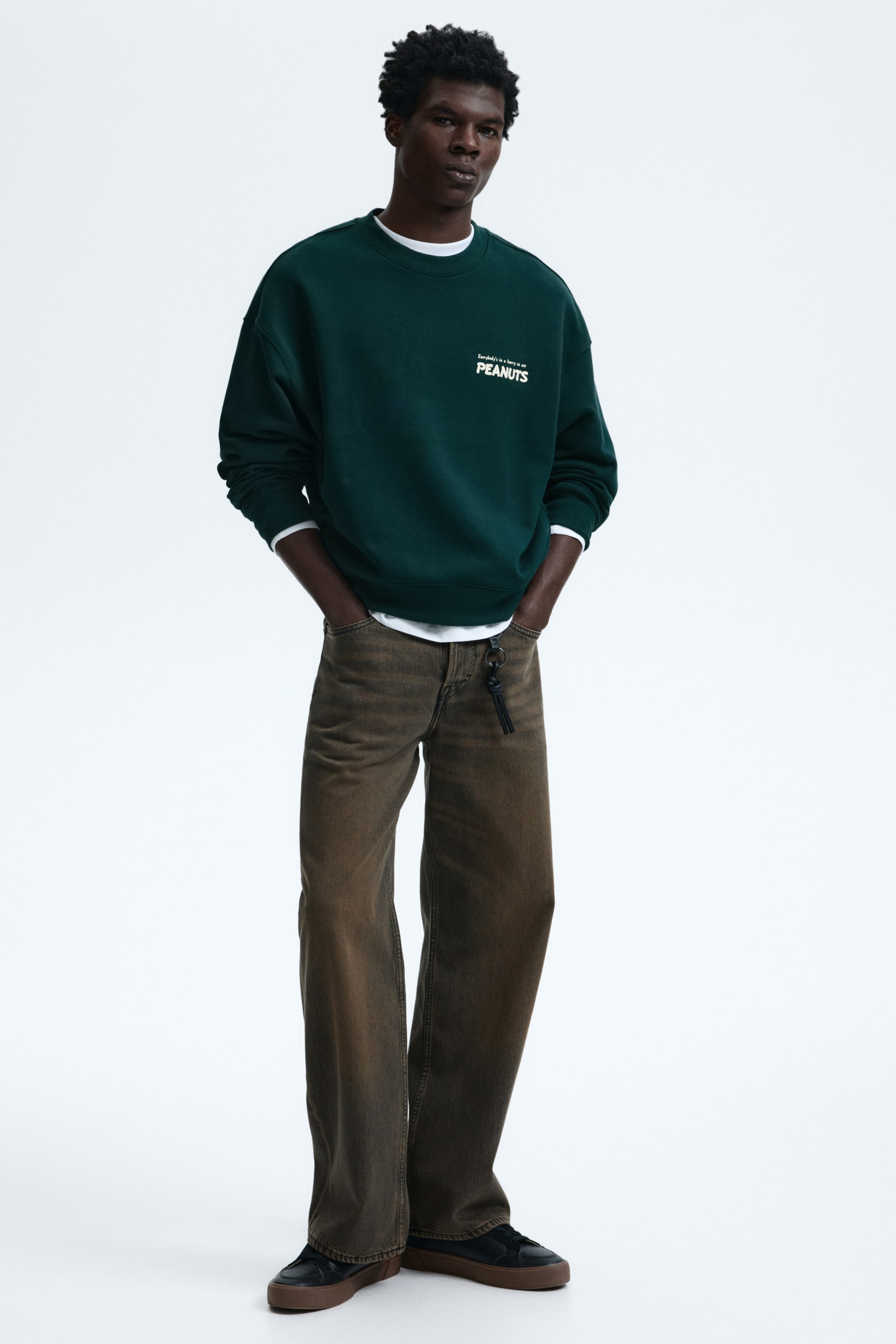 View larger image: Oversized Fit Printed Sweatshirt - Dark green/Snoopy - Men | H&M PH 4
