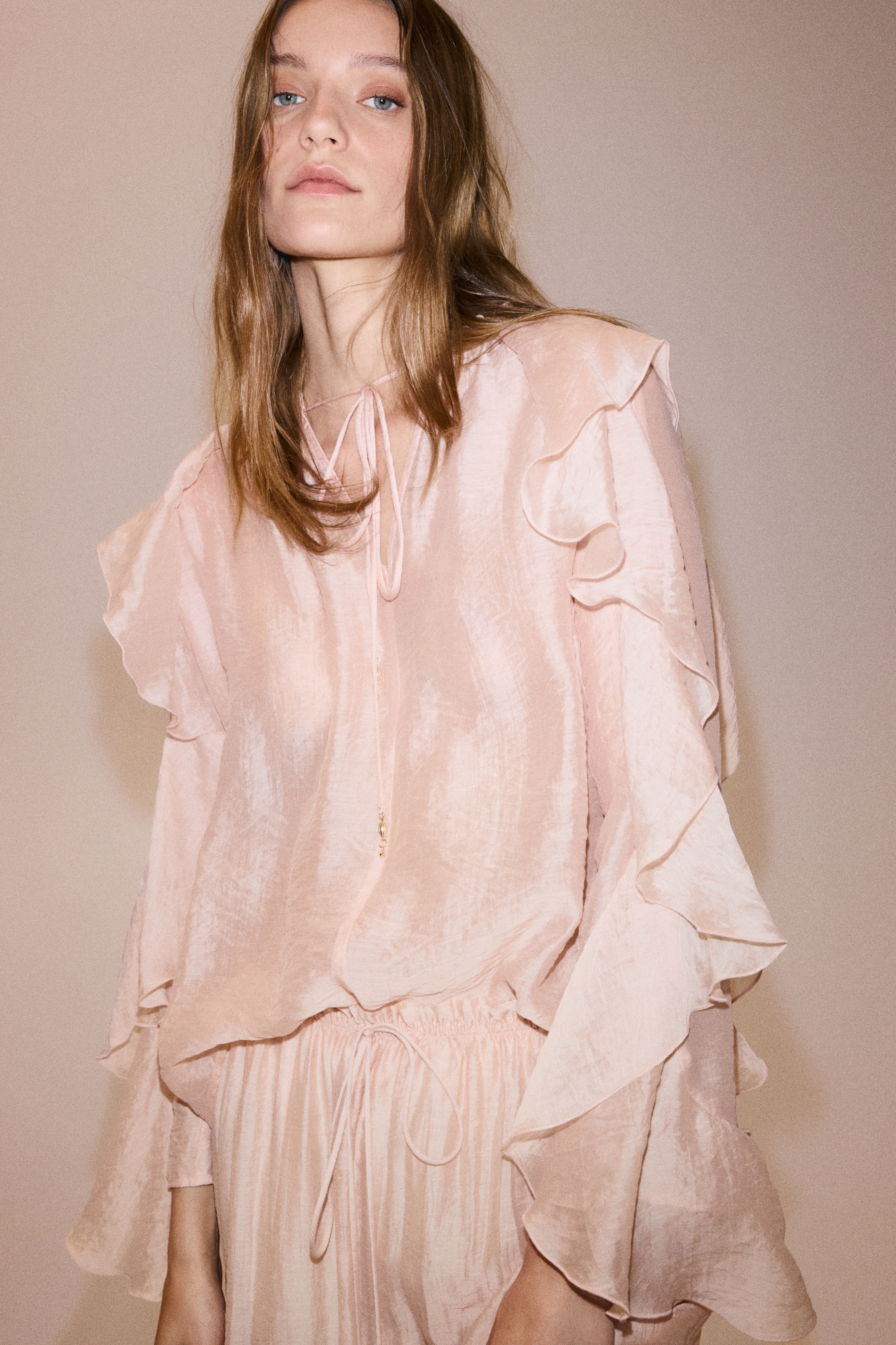 Flounce-Trimmed Blouse